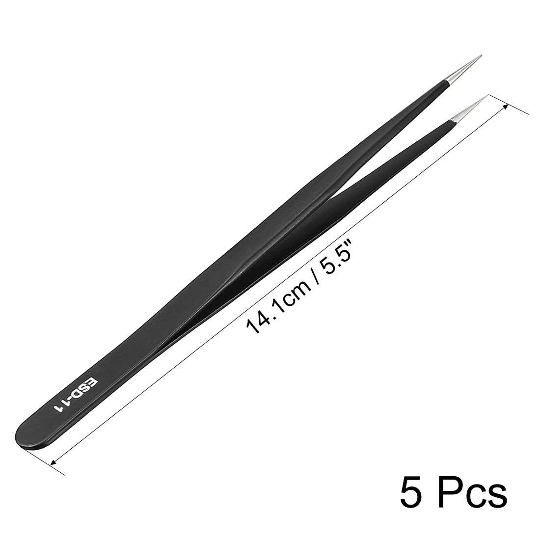 uxcell ESD-11 Anti-Static Stainless Steel Non-Magnetic Tweezers - 5.5