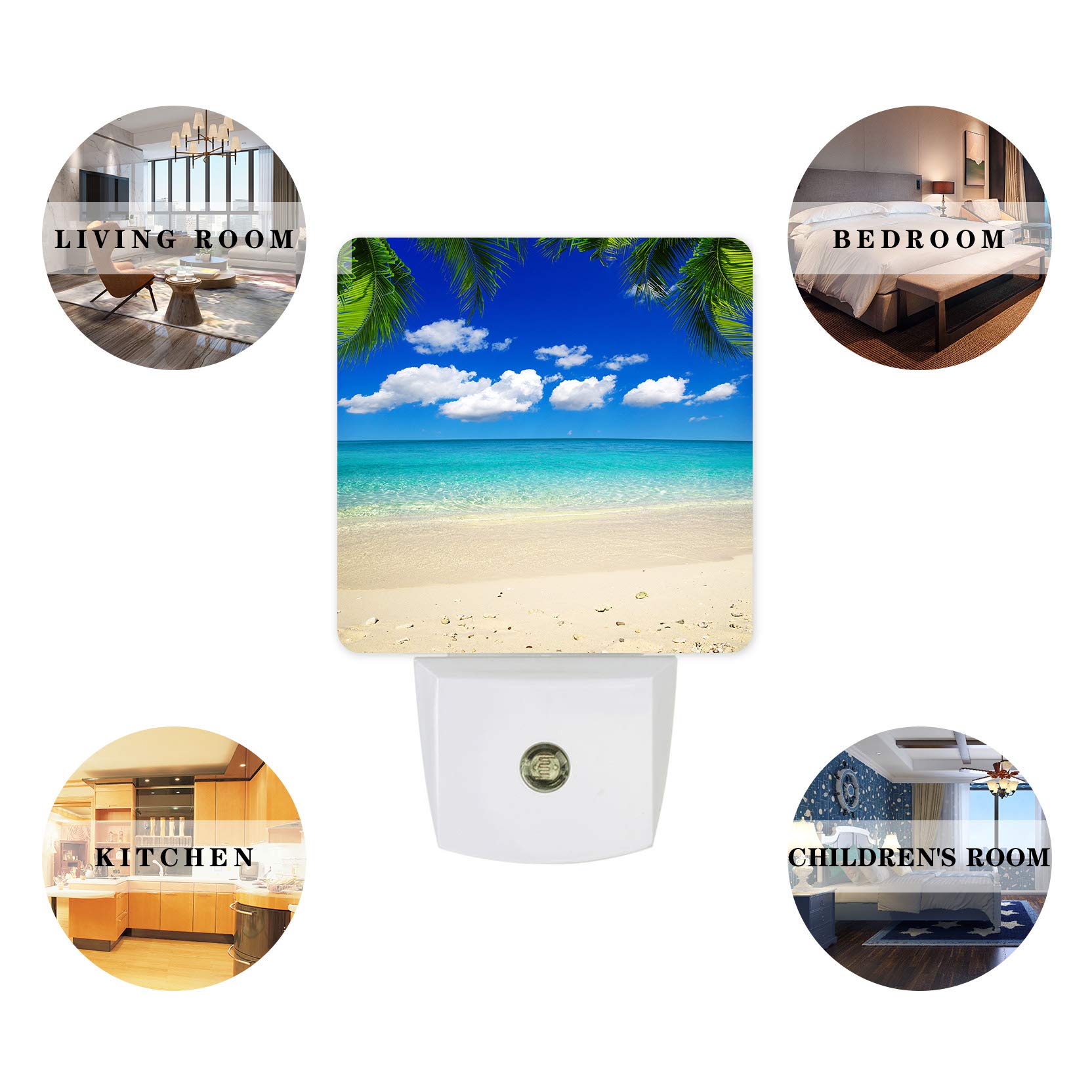 LED Night Light with Auto Sensor - Blue Ocean Skyline for Bedroom & Kids Room