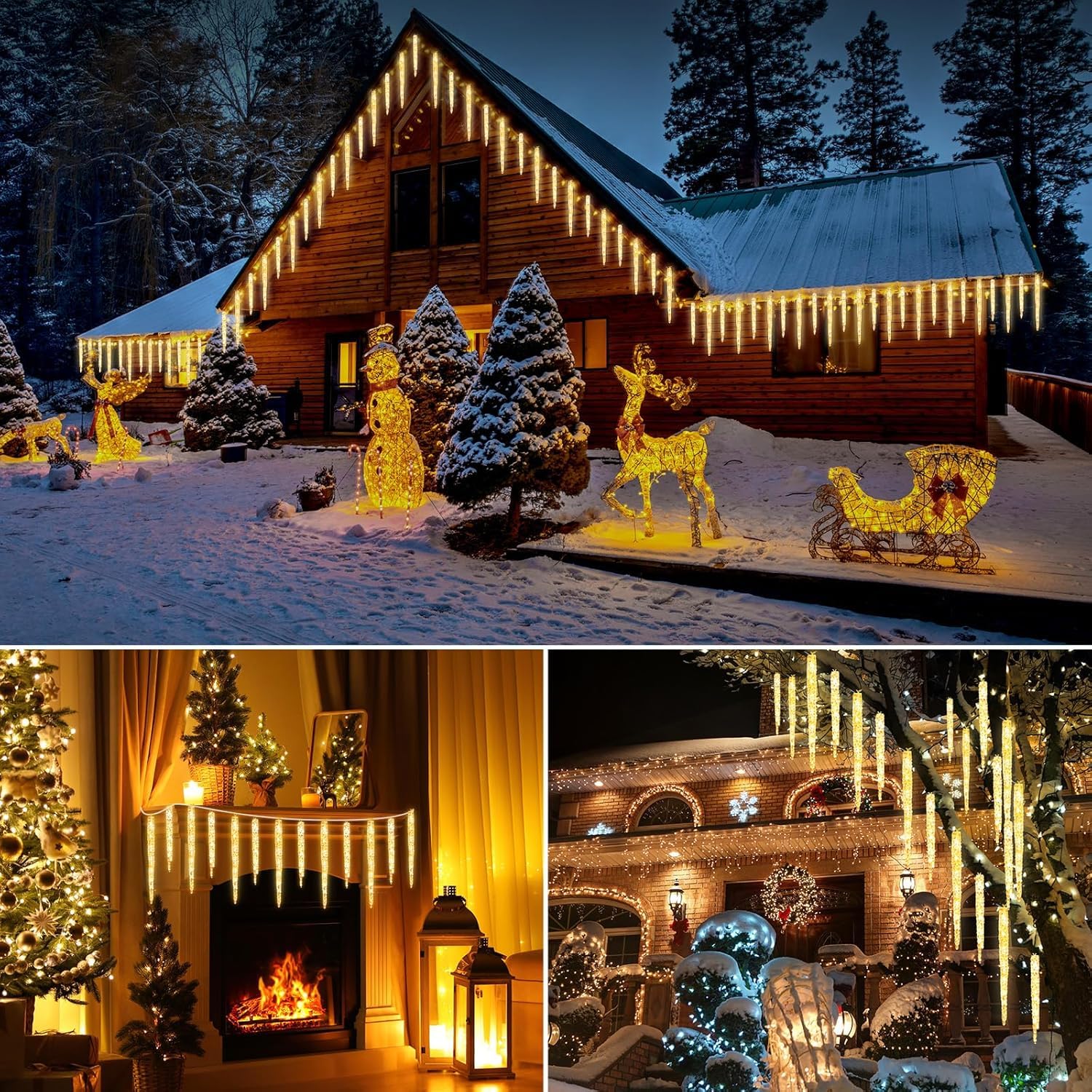 Minetom 20ft 100 LED Waterproof Outdoor Icicle Christmas Lights - Connectable Warm White Twinkling Crystal String Lights with Clips for Eaves, Perfect for Holiday Decorations, Patio Lighting, and Winter Wedding Decor
