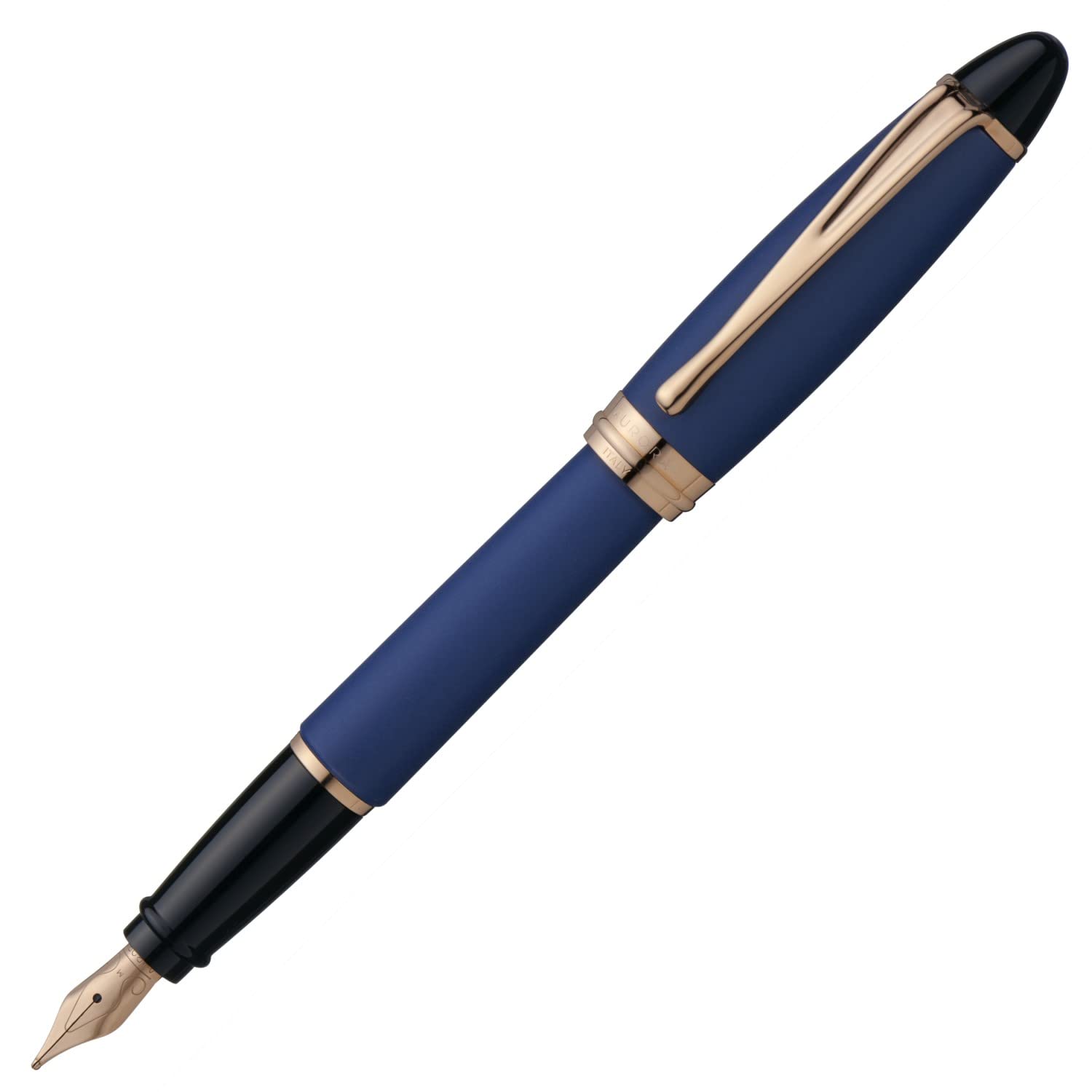 Aurora B10-PB Ipsilon Fountain Pen - Medium Nib, Rose Gold & Blue Satin Finish - Perfect for Writing & Calligraphy - Ideal for Office, School & Gift Giving