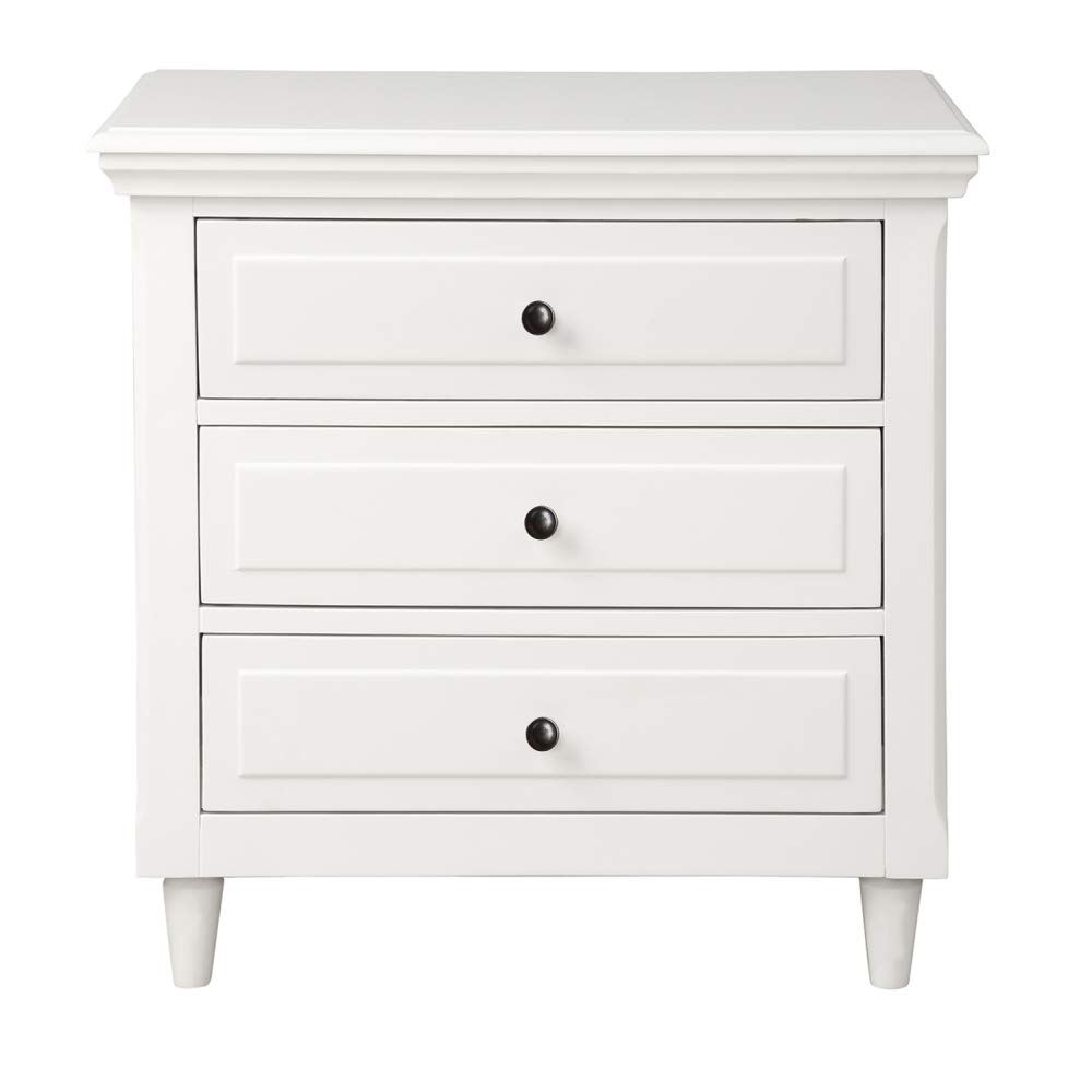 3 Drawer White Wood Nightstand - Fully Assembled Bedside Table with 3 Drawers, Dresser Side End Table Cabinet for Bedroom, Living Room & Office - Perfect for Storage & Home Decor