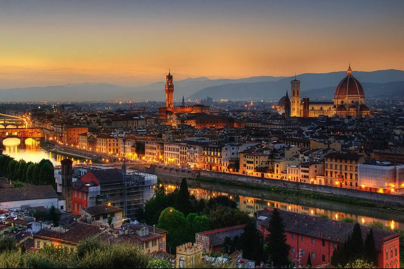 Florence Italy at Dusk Canvas Print - Cathedral of Saint Mary of the Flower Wall Art | Unframed 12x16 Inch Poster for Home, Bar & Coffee Shop Decor | Perfect for Living Room, Office & Gift Giving