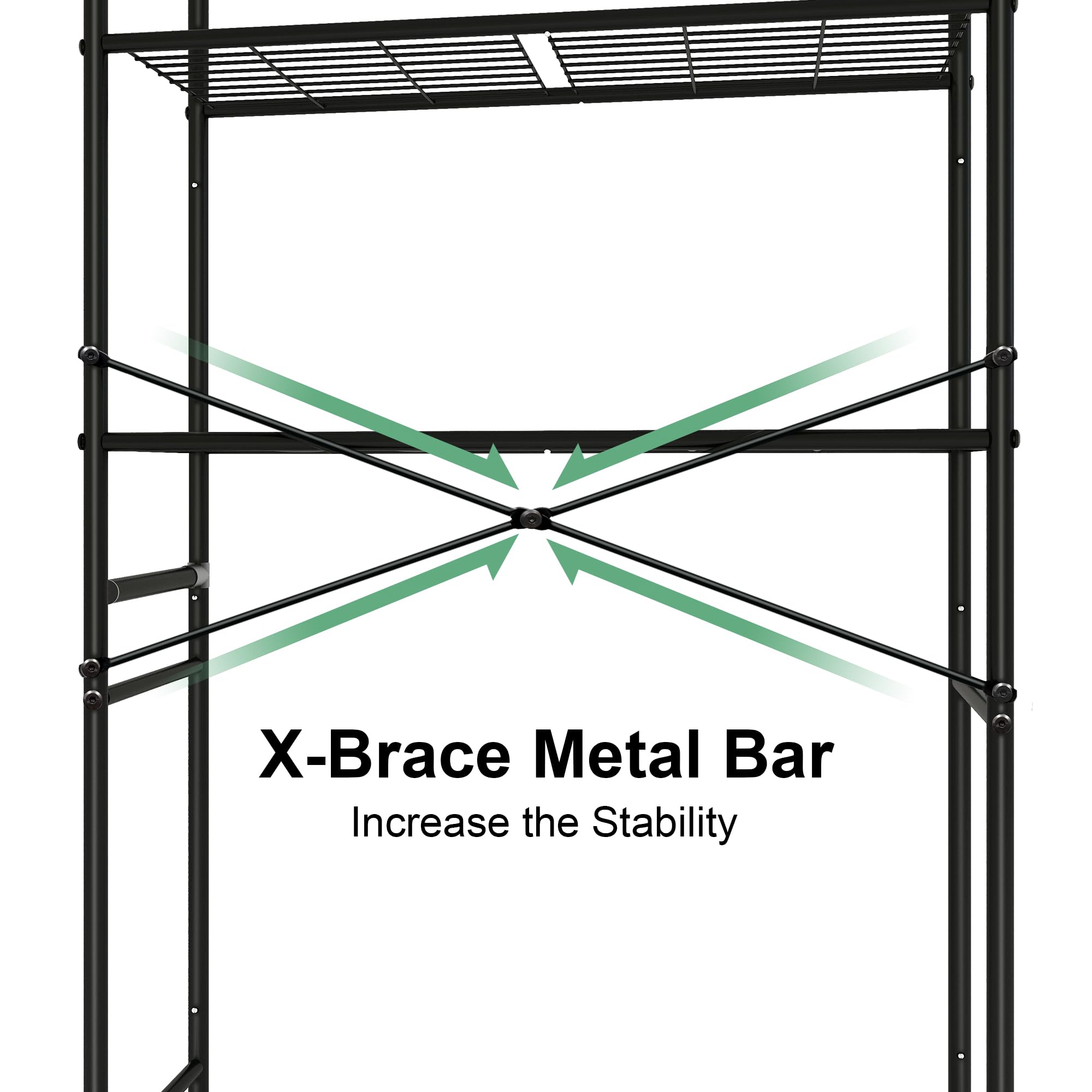 3-Tier Over The Toilet Storage Shelf Organizer - X-Shaped Bar Freestanding Bathroom Space Saver | Perfect for Small Bathrooms, Apartments & Dorm Rooms | Black