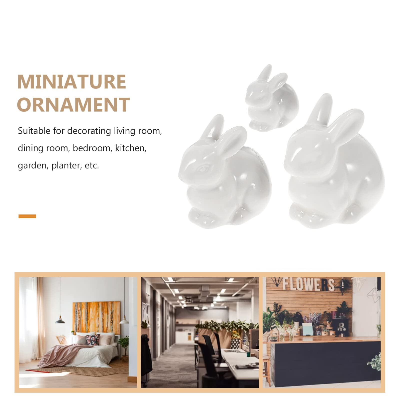 3Pcs Ceramic Bunny Statues - Easter Bunny Figurines, Porcelain Rabbit Decor for Table, Shelf & Desktop - Modern Home & Office Decor for Easter, Spring & Gift Giving
