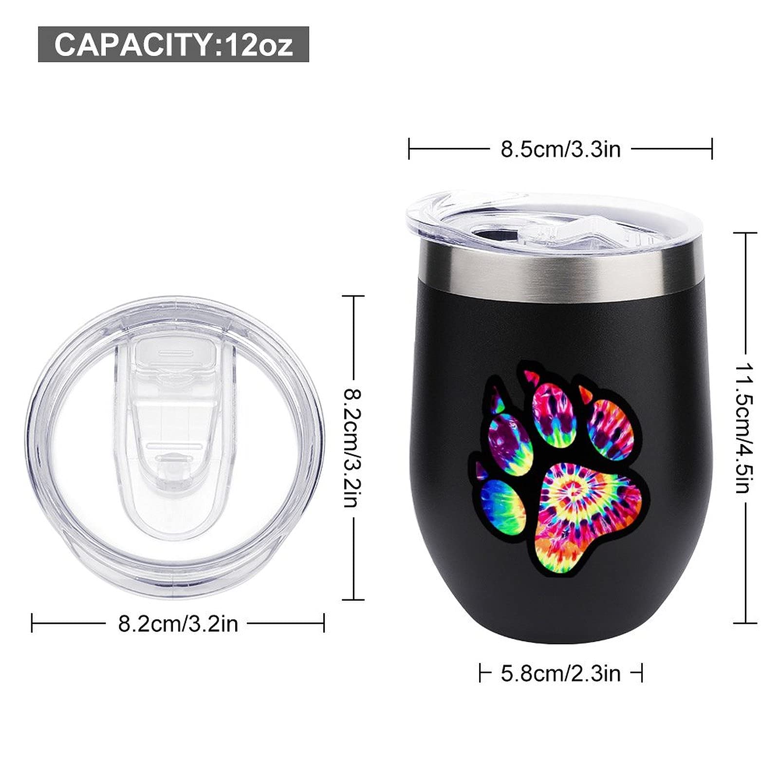 Stainless Steel Tie Dye Animal Paw Print Vacuum Insulated Tumbler with Lid - 20oz Stemless Wine Glass, Travel Mug & Coffee Cup for Camping, Office & Outdoor Activities