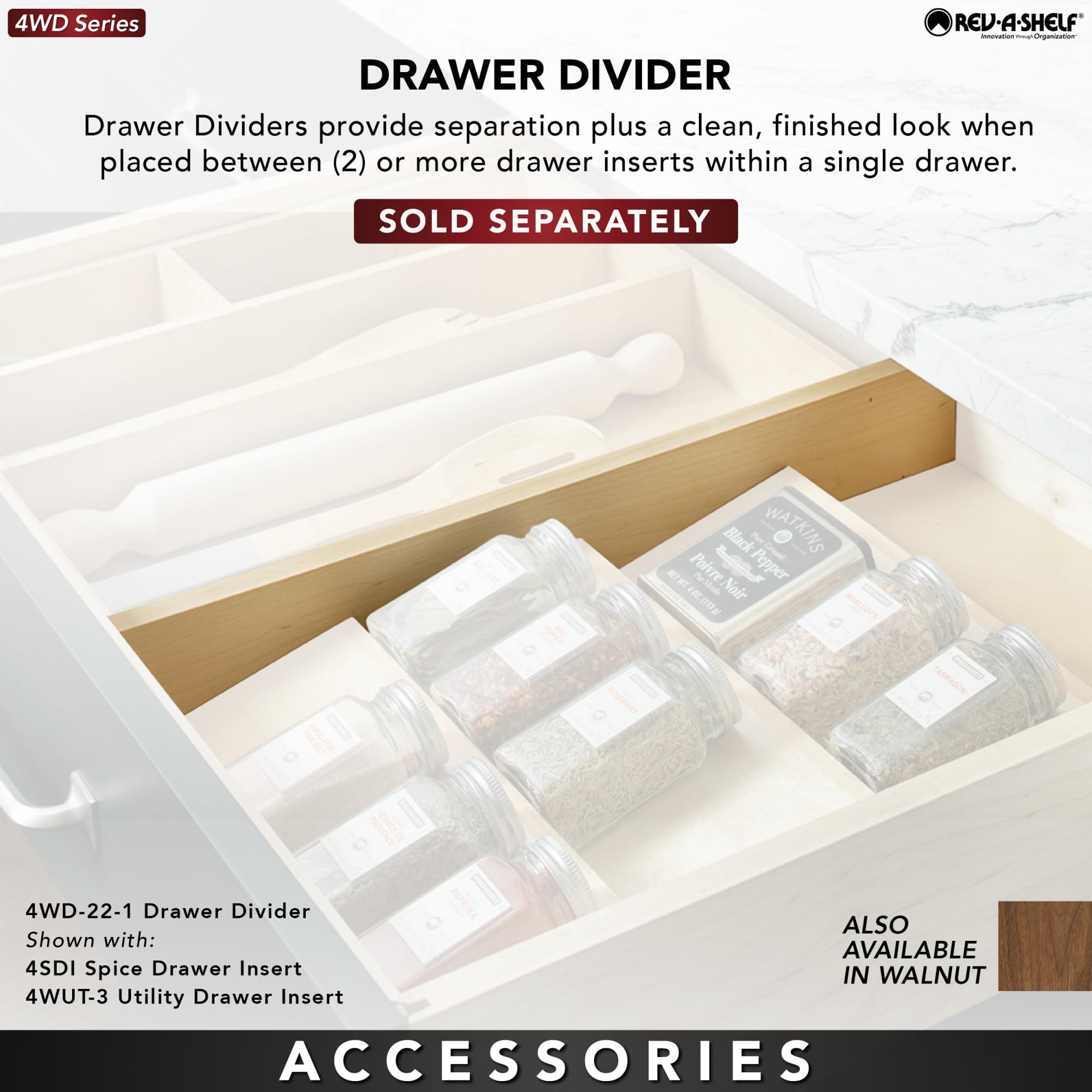 REV-A-SHELF Wooden Customizable Utensil & Knife Block Drawer Organizer - Perfect for Kitchen Drawer Storage and Knife Organization