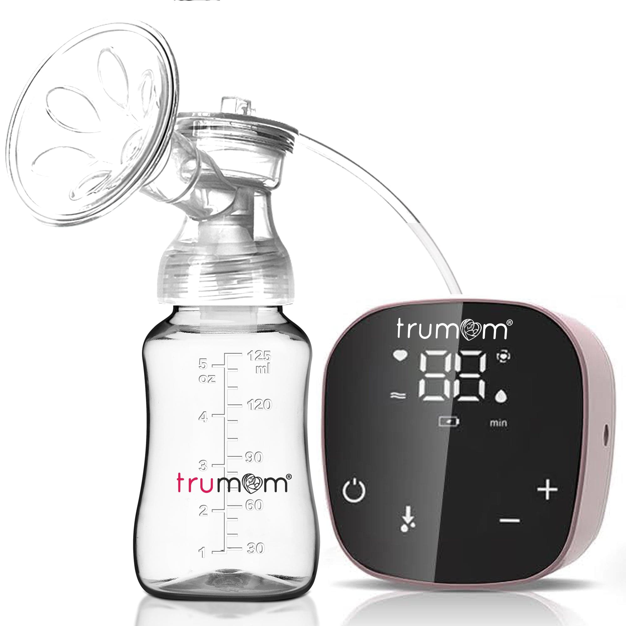Trumom USA Electric Breast Pump - 2 Phase Pumping, USB Rechargeable, Digital Display, Single, Quiet & Portable for Comfortable Pumping | BPA Free Accessories, 125ml Milk Bottle, Adjustable Suction | Perfect for Travel, Work & Home Use (Model 6006)