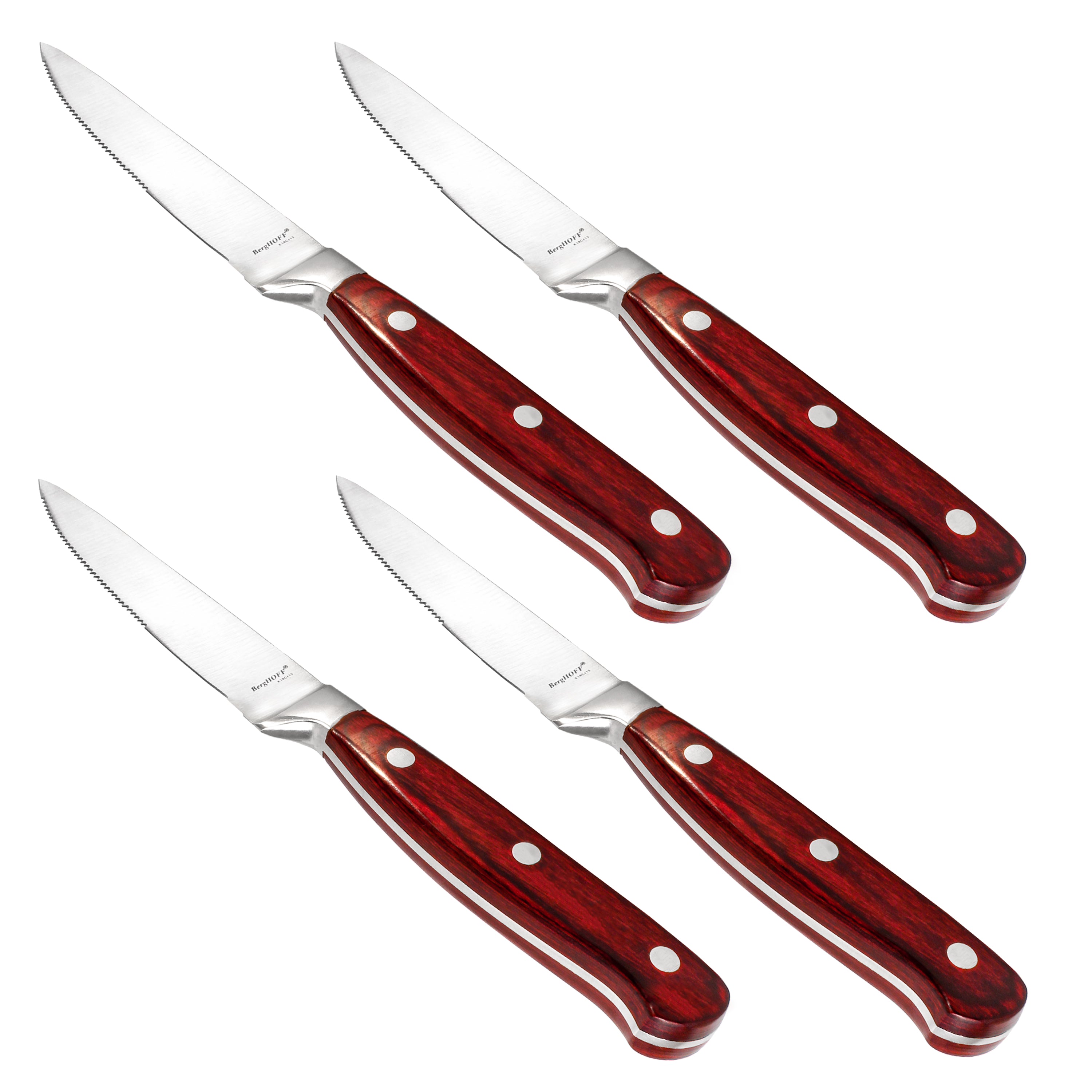 Premium BergHOFF Pakka Wood 4-Piece Stainless Steel Steak Knife Set - Sharp 4.75