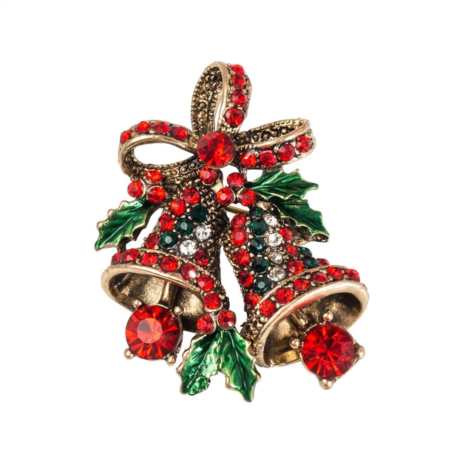 TYXL Exquisite Christmas Bell Brooch Pin - Red Rhinestone Scarf Clip, Ancient Gold Metal (Perfect for Holiday Parties, Gift Giving & Winter Fashion Accessories)