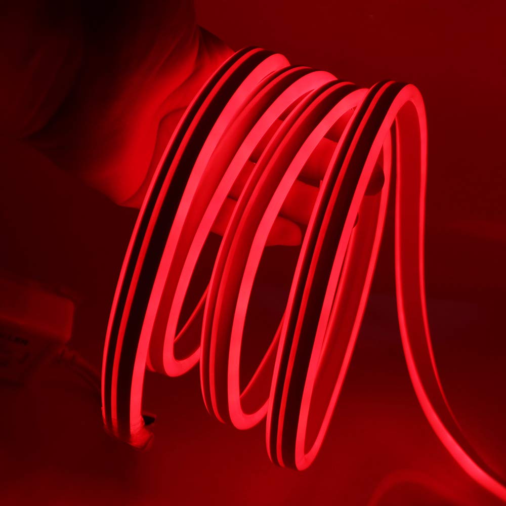 XUNATA 56ft Dimmable LED Neon Strip Lights - 120 LEDs/M, Waterproof 2835 SMD Rope Light with Remote Controller - Perfect for Party Decorations, Bedroom Lighting & Bar Signs (Red, AC 110-120V)