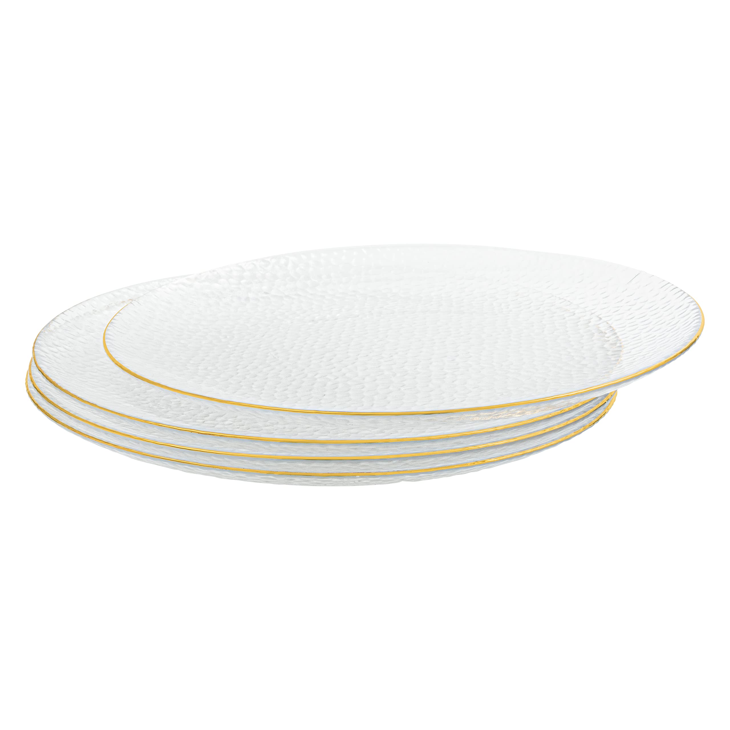Vikko 13 Inch Hammered Clear Glass Dinner Plate Charger with Gold Rim - Set of 4 Elegant Place Setting Chargers for Wedding, Party, and Formal Dining Decor