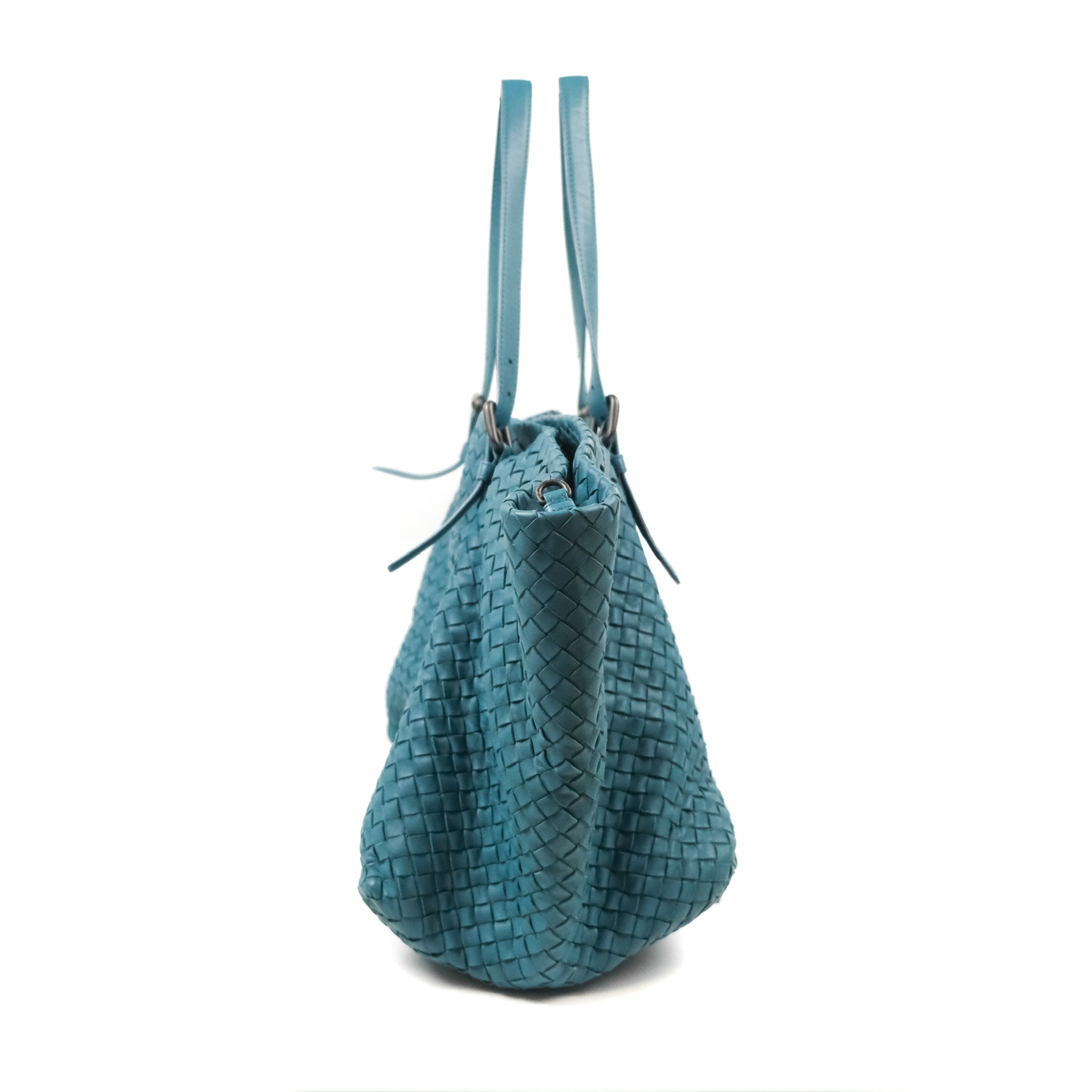 Bottega Veneta Large Cesta Tote Bag - Intrecciato Woven Leather Handbag in Teal Blue | Stylish Designer Tote for Women, Perfect for Work, Travel & Everyday Use