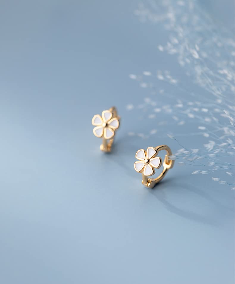 14K Gold Plated Sterling Silver Floral Butterfly Huggie Hoop Earrings - Elegant Dainty Trendy Jewelry for Women & Teens | Perfect for Everyday Wear, Date Nights & Gifts