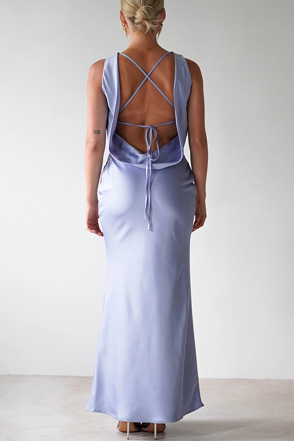 Elegant Solid Color Backless Lace-Up Slim Maxi Dress for Women - Perfect for Evening Parties, Weddings & Date Nights