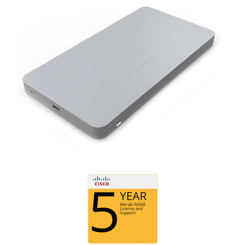 Cisco Meraki MX68 Cloud Managed Security Router with 5-Year Advanced Security License & Support - Ideal for Small Business Network Protection & Remote Work Security
