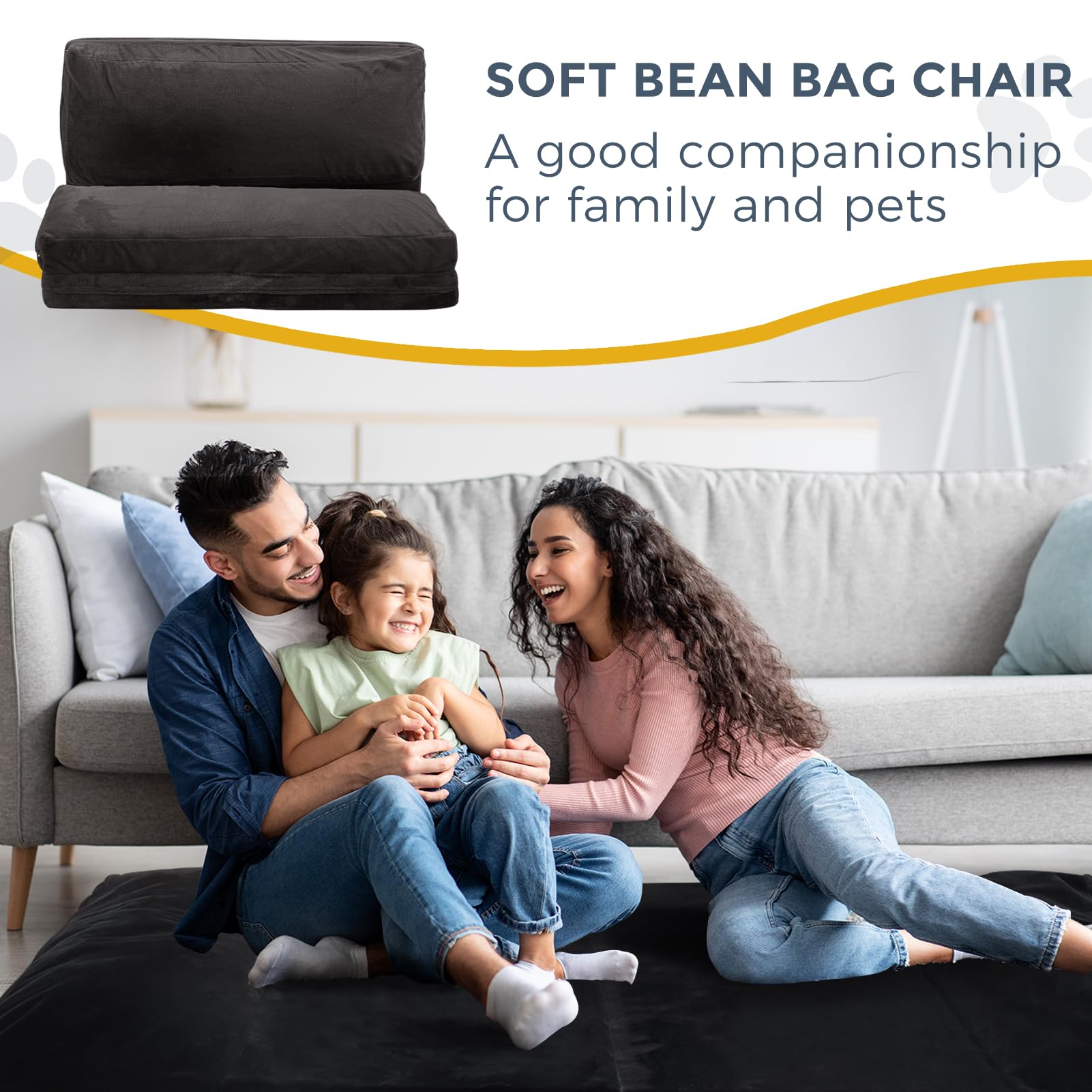 MAXYOYO Extra Thick Bean Bag Bed - 30x95 Inch Folding Sofa Bed with Washable Faux Fur Cover | Versatile Floor Mattress for Adults | Perfect for Bedroom, Living Room & Small Spaces (Dark Grey)