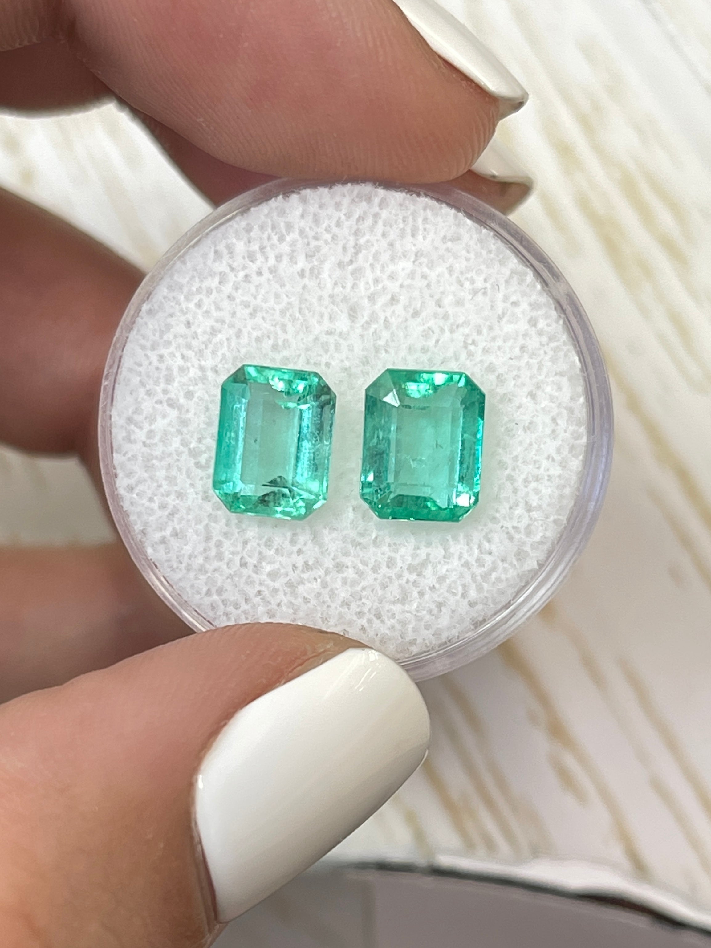 3.03tcw 8x6 Matching Green Loose Colombian Emeralds - Emerald Cut Gemstones for Jewelry Making, Engagement Rings & Fine Collections