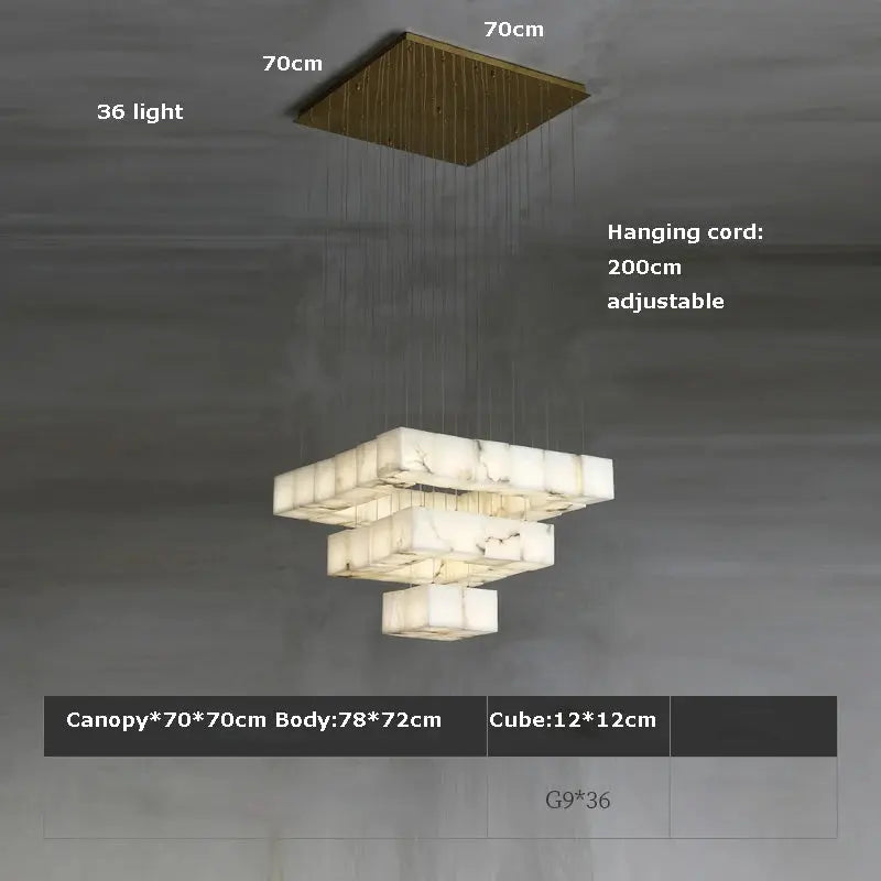 White Marble LED Cube Chandelier - 7/9/18/25/36 Lights Modern Ceiling Fixture for Dining Room, Living Room & Bedroom Lighting