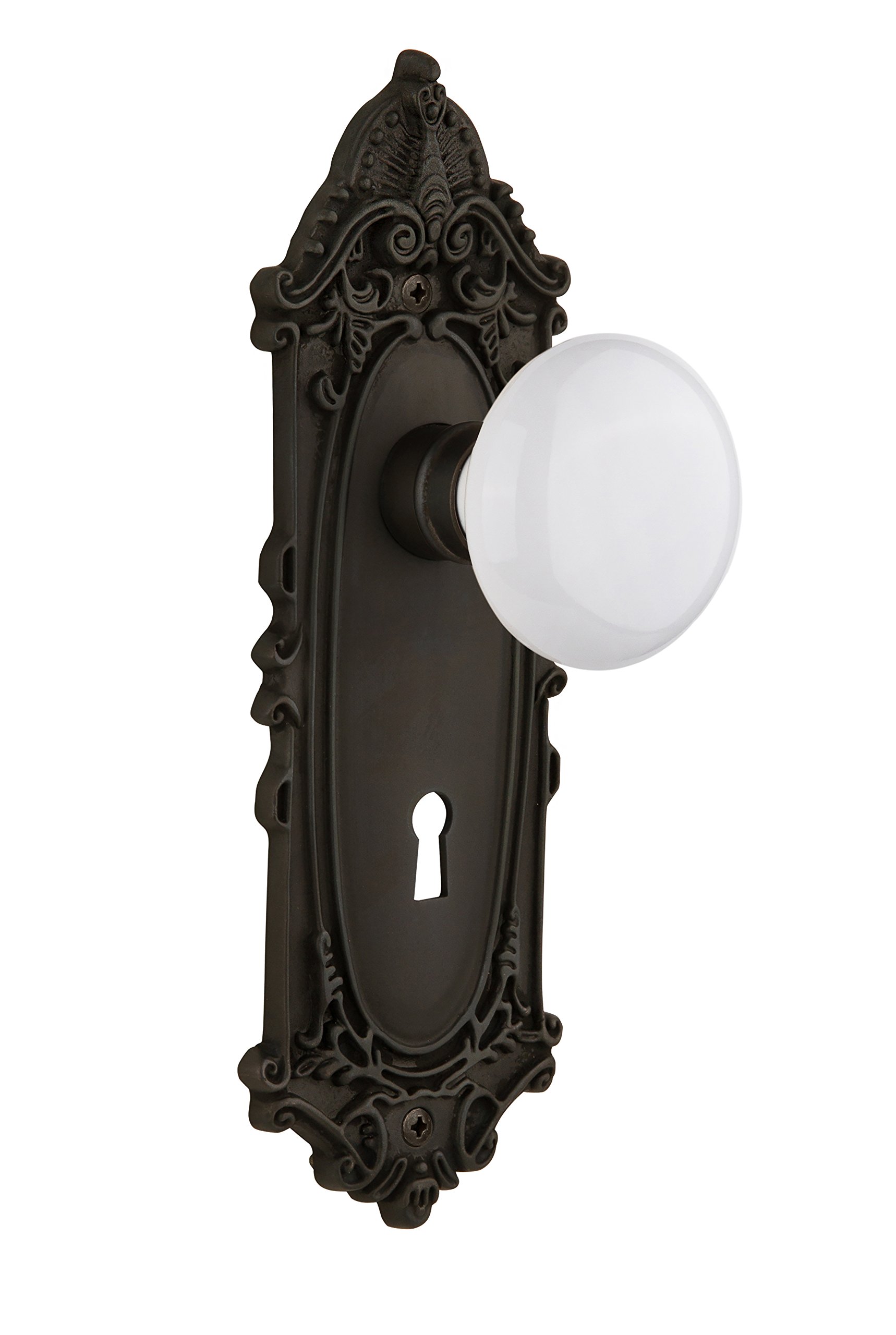 Victorian Style White Porcelain Cabinet Knob with Keyhole - 2.375
