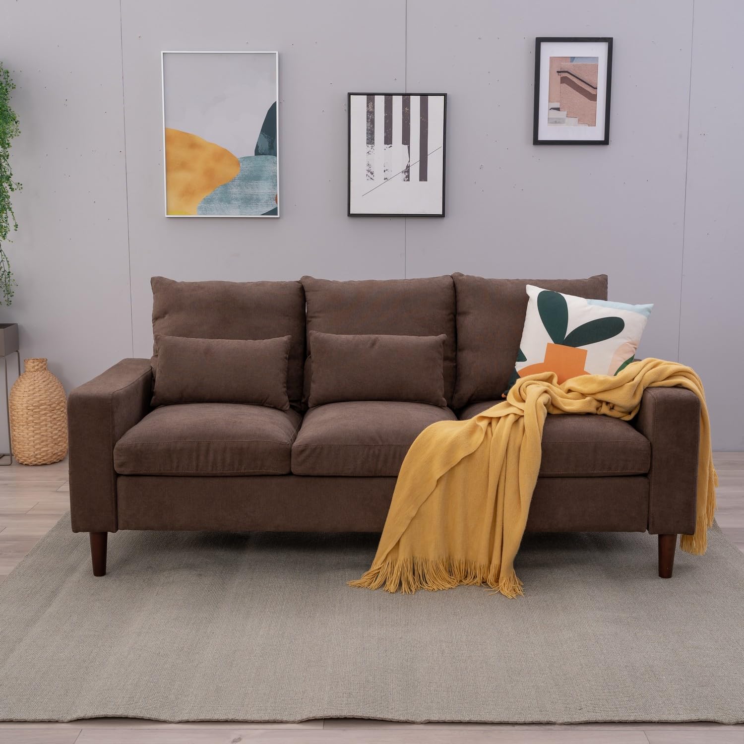 Panana Luckycloud Modern 3-Seater Fabric Sofa - Upholstered Living Room Couch for Small Spaces, Dorm Rooms & Apartments (Brown) | Perfect for Compact Living Areas, Studio Apartments & Cozy Home Decor