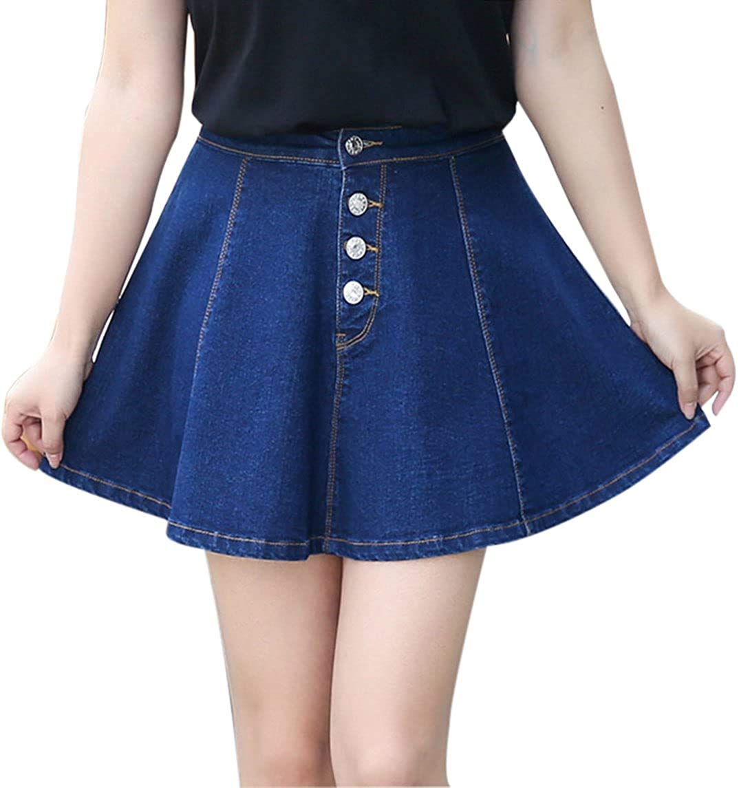 Arlita Women's Stretchy Elastic Waist A-Line Denim Skirt - Pleated Mini Jean Skirt for Casual Outfits & Summer Wear | Perfect for Dates, Office & Weekend Outings