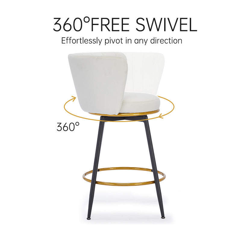Set of 2 Counter Height Bar Stools - 360° Swivel Upholstered Barstools with Back Support & Sturdy Metal Legs, 26 Inch Seat Height, Soft Velvet Fabric, Gold Footrest - Perfect for Kitchen Islands, Breakfast Bars & Home Bars