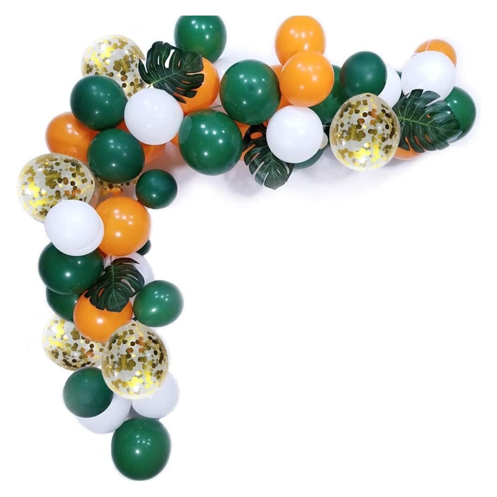 105pcs Green White Orange Latex Balloons with Golden Confetti - Kids Birthday Party, Baby Shower, Bridal Wedding Decorations - Perfect for Indoor and Outdoor Celebrations