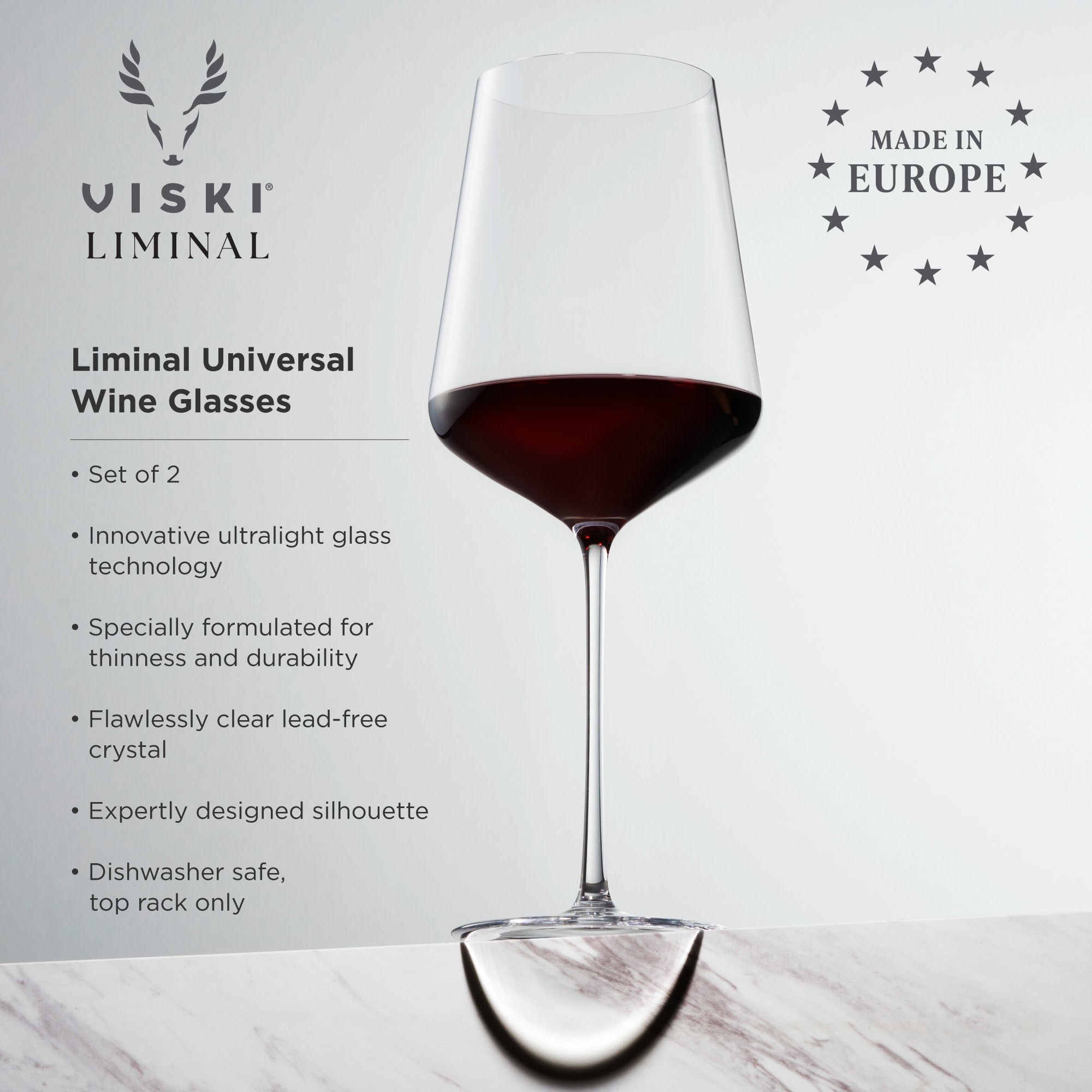 Premium Liminal Universal Wine Glasses Set of 2 - Elegant Stemware for Red & White Wines - Perfect for Dinner Parties, Romantic Dates & Home Entertaining