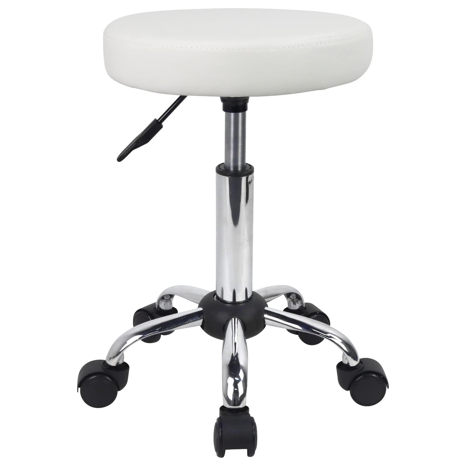 FURWOO Adjustable Salon Chair with Wheels - Rolling Stool for Spa, Massage, Salon, Home & Office - Ergonomic White Stool for Hairdressers, Tattoo Artists & Beauty Professionals - Perfect for Small Spaces & Mobile Services