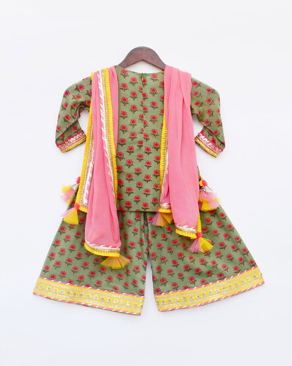 Pre Order: Stylish Green Printed Kurti Sharara Set for Women - Perfect for Festivals, Weddings & Casual Wear