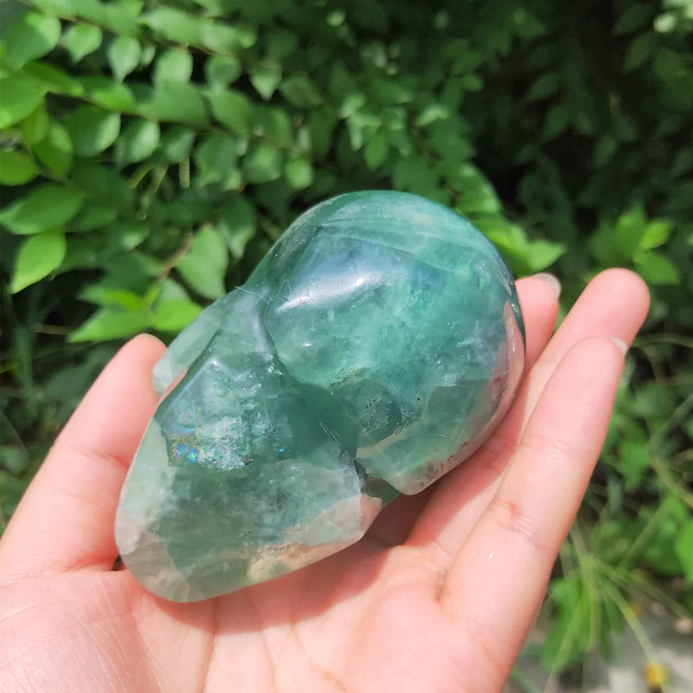 600g Natural Green Fluorite Quartz Skull - Healing Crystal Gemstone for Meditation, Reiki & Home Decor | Handcrafted Spiritual Decor, Unique Gift Idea
