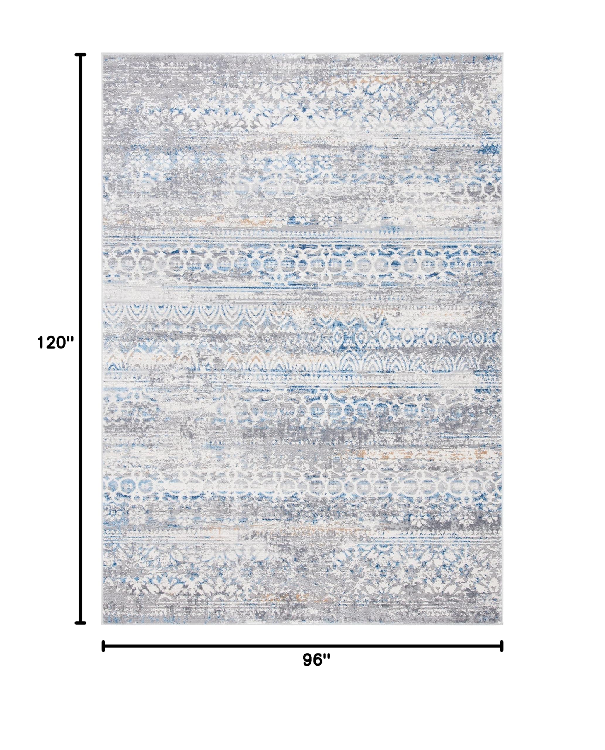 SAFAVIEH Amelia Collection 8' x 10' Area Rug - Grey & Blue Bohemian Chic Distressed Design, Non-Shedding & Easy to Clean, Perfect for Living Room, Bedroom, Dining Room & High Traffic Areas (ALA484F) - Soft & Durable for Home Decor, Office Spaces & Cozy Gatherings