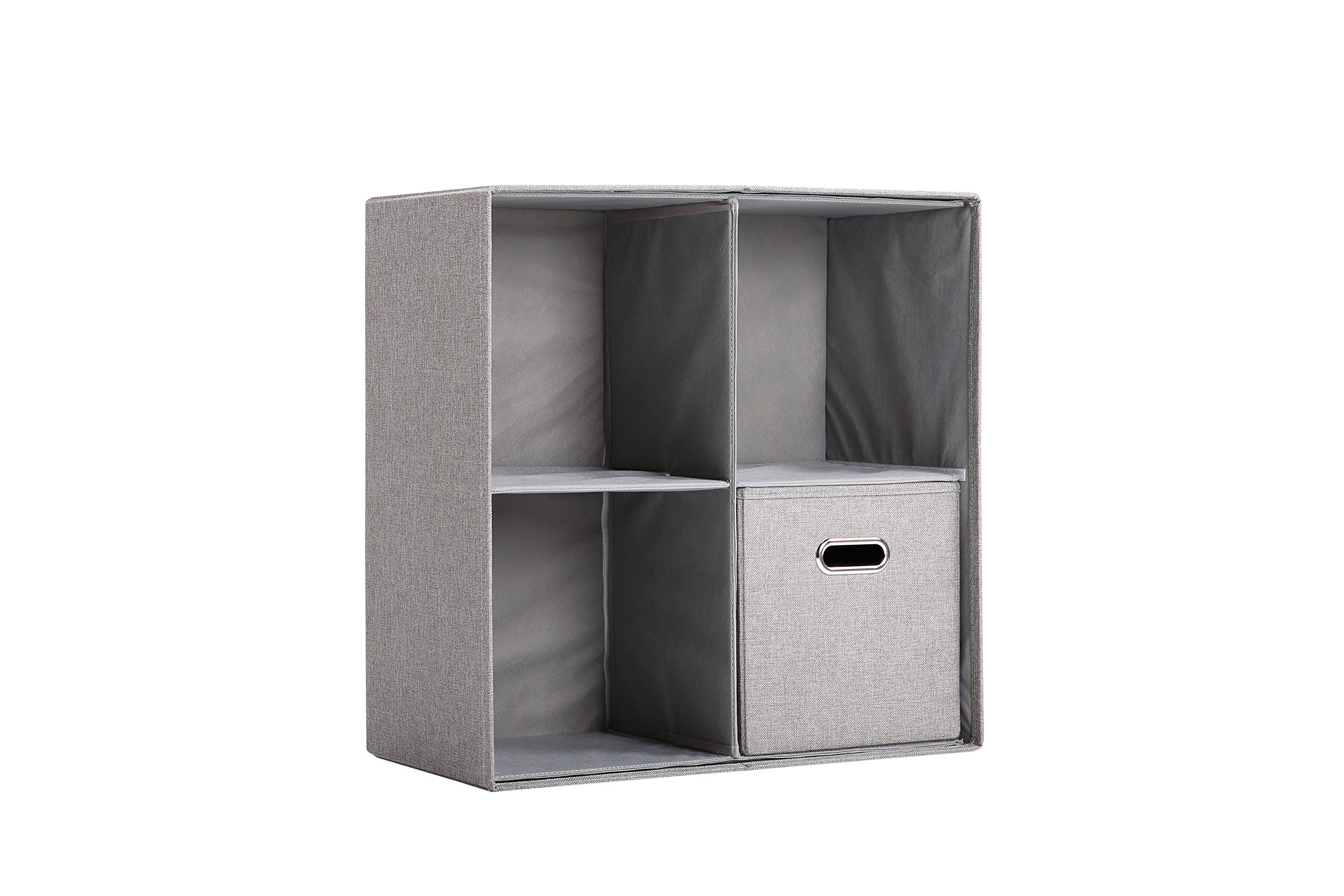 BIRDROCK HOME 4-Bin Linen Cube Organizer Shelf - Durable Collapsible Storage Unit for Bedroom, Closet, Dorm | Space-Saving Shelving for Toys, Clothes, Towels | Grey Home Organization Solution (Perfect for Small Spaces & Kids' Rooms)