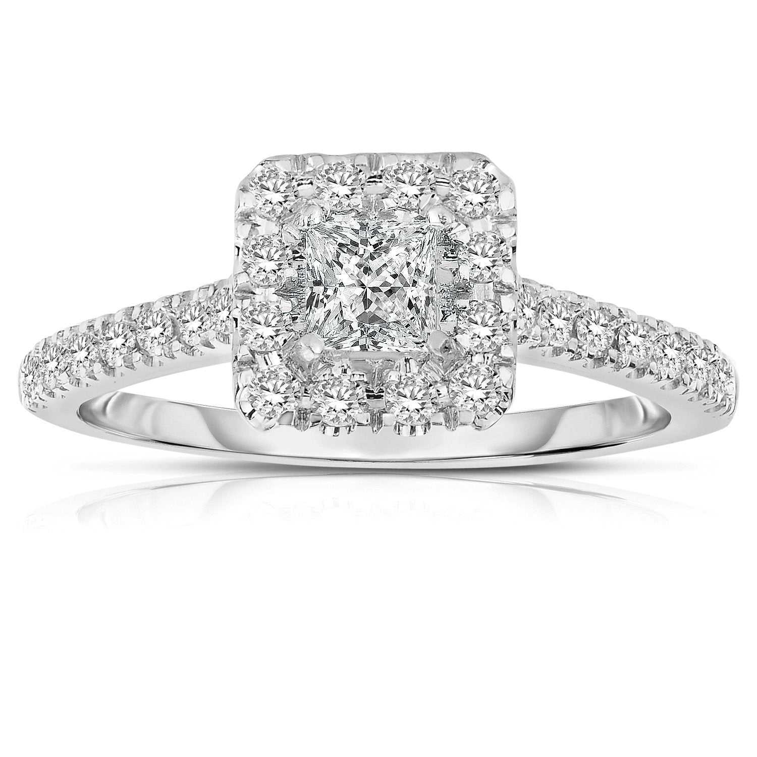 1.50 Carat Princess Cut Halo Diamond Moissanite Engagement Ring - 18k Gold Plated Wedding Band for Brides, Promise Rings & Anniversary Gifts