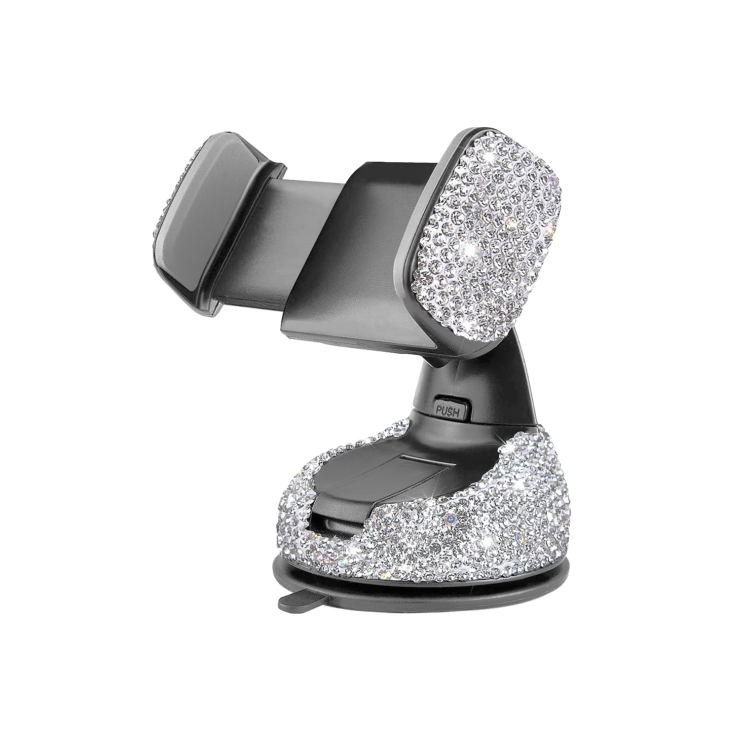 Rhinestone Bling Adjustable Car Phone Holder - Hands-Free Crystal Sparkling Auto Phone Mount, Universal Fit for iPhone Samsung & All Smartphones, 360° Rotatable Dashboard & Windshield Phone Stand with Strong Adhesive (Silver) - Perfect for Driving, GPS Navigation & Safe Hands-Free Calls