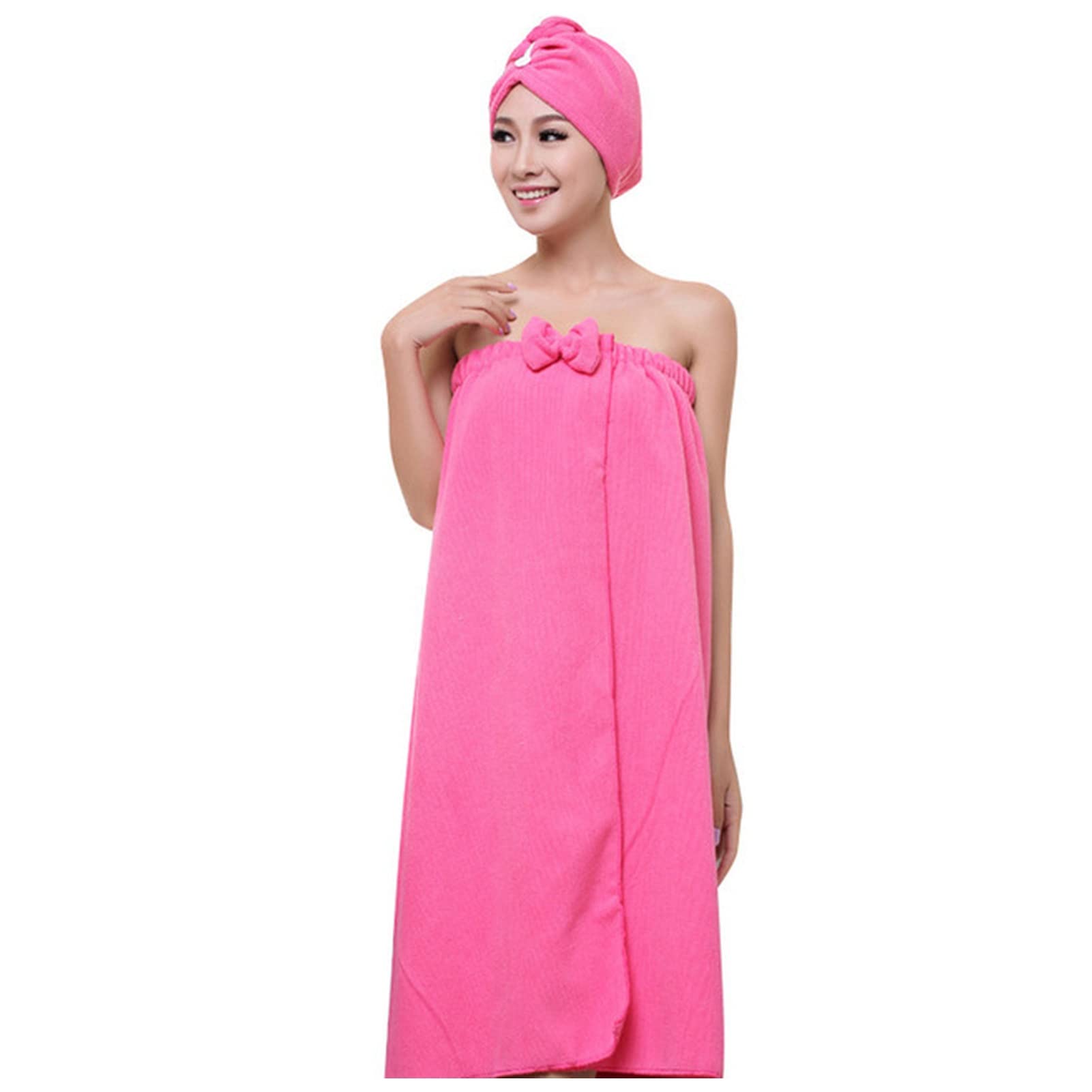 Bamutech 2-Piece Microfiber Bath Towel Set - Ultra Soft Coral Velvet Quick Dry Towels with Hair Turban Cap, Light Pink Bathroom Essentials for Spa, Gym & Travel