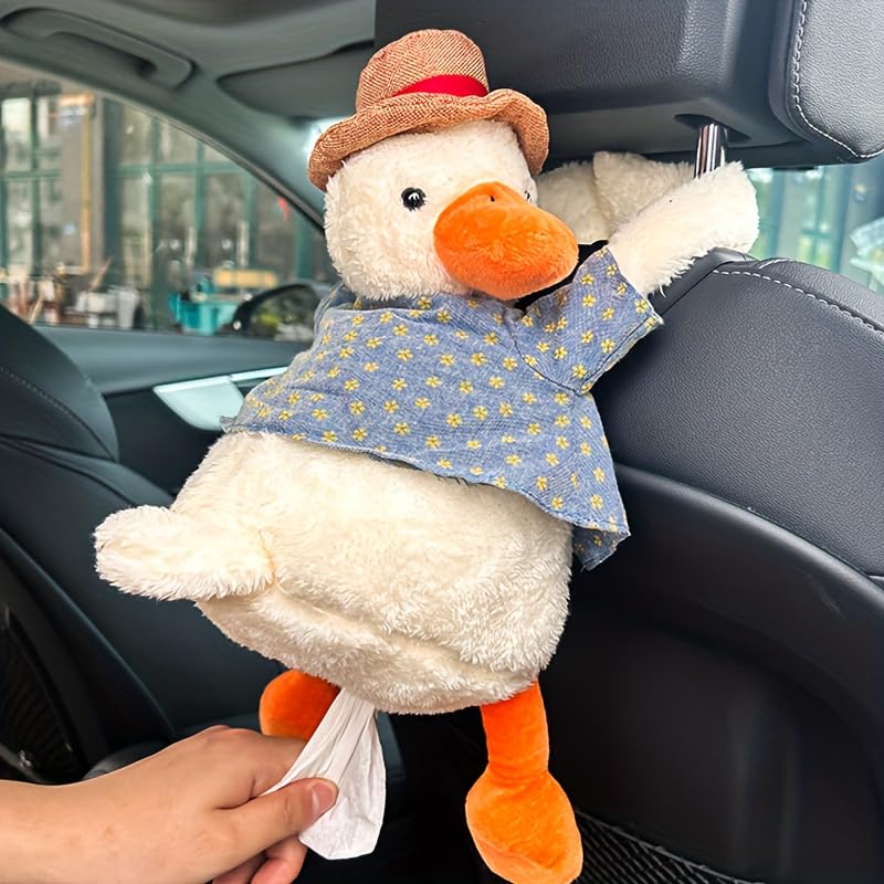 Cute Duck Car Tissue Box Holder - Plush Hanging Car Tissue Dispenser - Creative Animal Car Accessories for Decoration - White - Perfect for Car Interior Organizing & Decoration