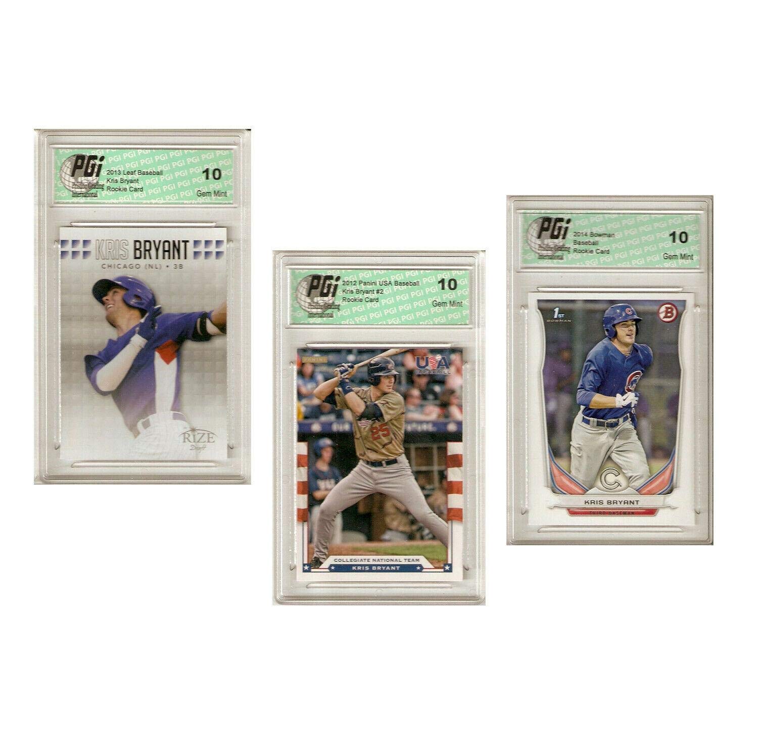 Kris Bryant Baseball Rookie Card 3-Pack - Panini, Leaf & Bowman PGI 10 Graded Slabbed Cards | Collectible Sports Memorabilia for Display & Investment