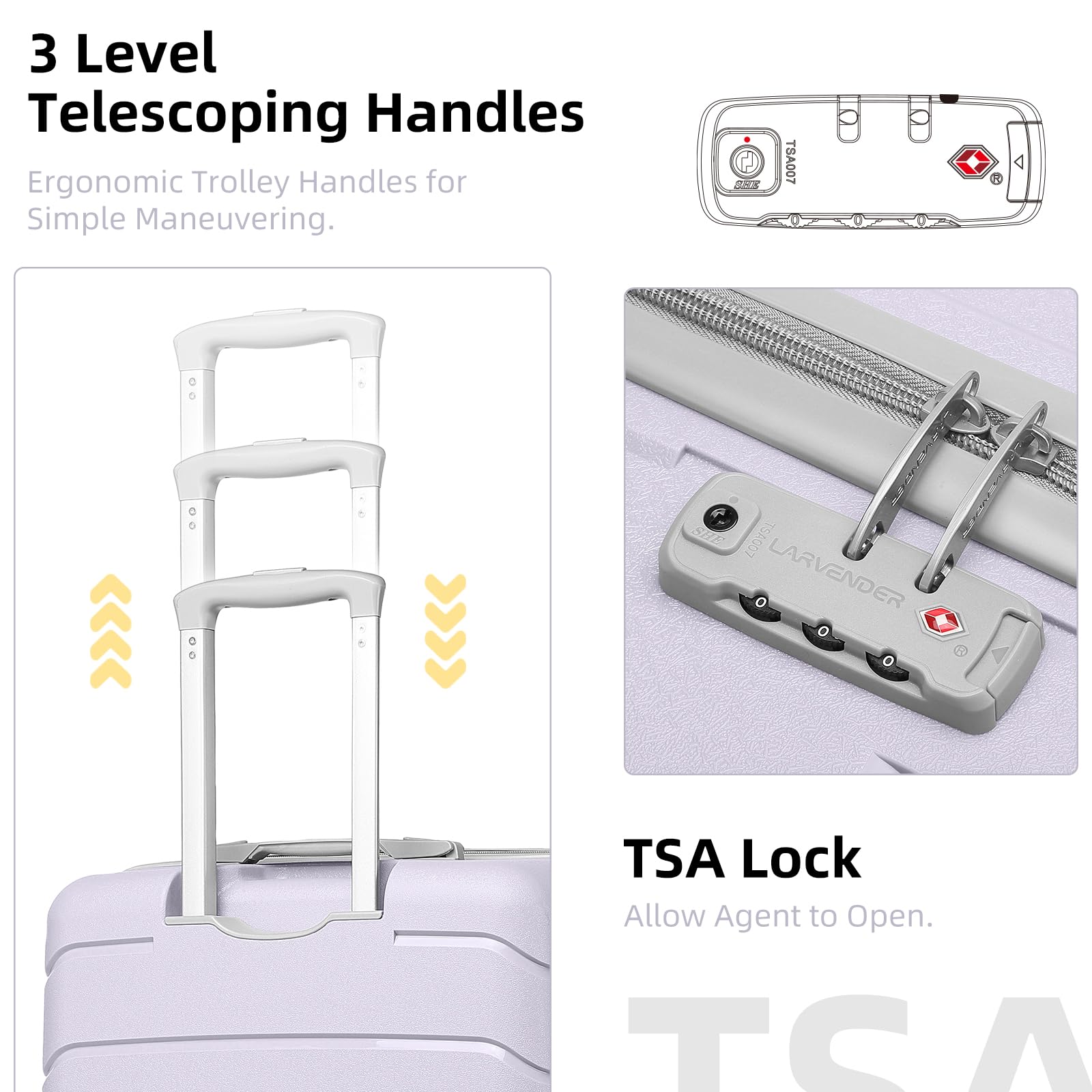 Lavender 20-Inch Hard Shell Carry On Luggage Set for Women - 3-Piece Spinner Wheel Suitcase with TSA Lock (22x14x9 Inches) Airline Approved - Perfect for Business Travel, Weekend Getaways & Family Vacations