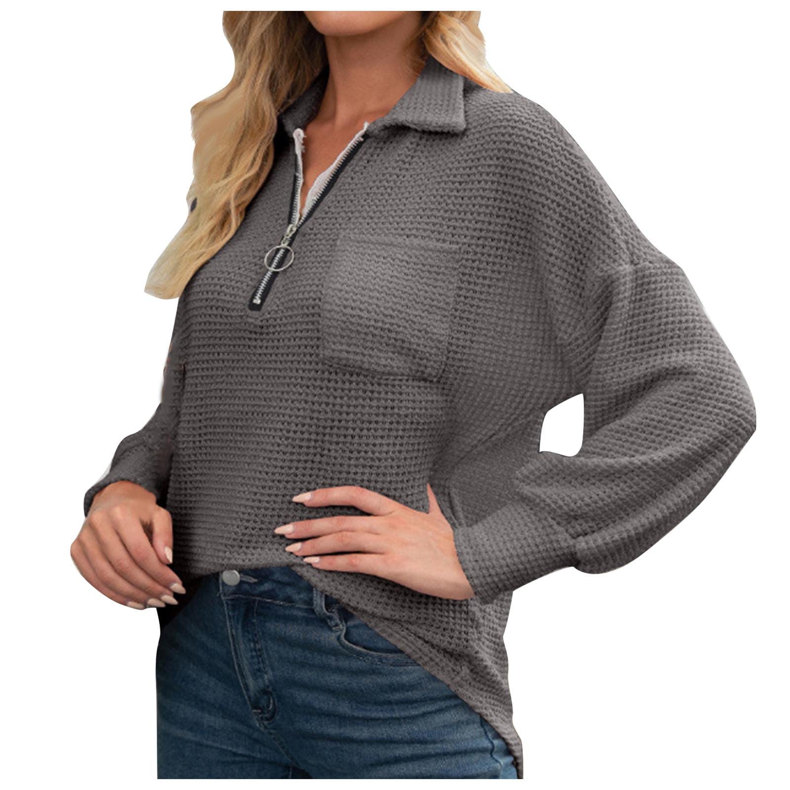 Women's Oversized V-Neck Waffle Knit Long Sleeve Tunic Top - Casual Cuff Sleeve T-Shirt for Women | Perfect for Fall Layering, Weekend Outfits & Cozy Loungewear