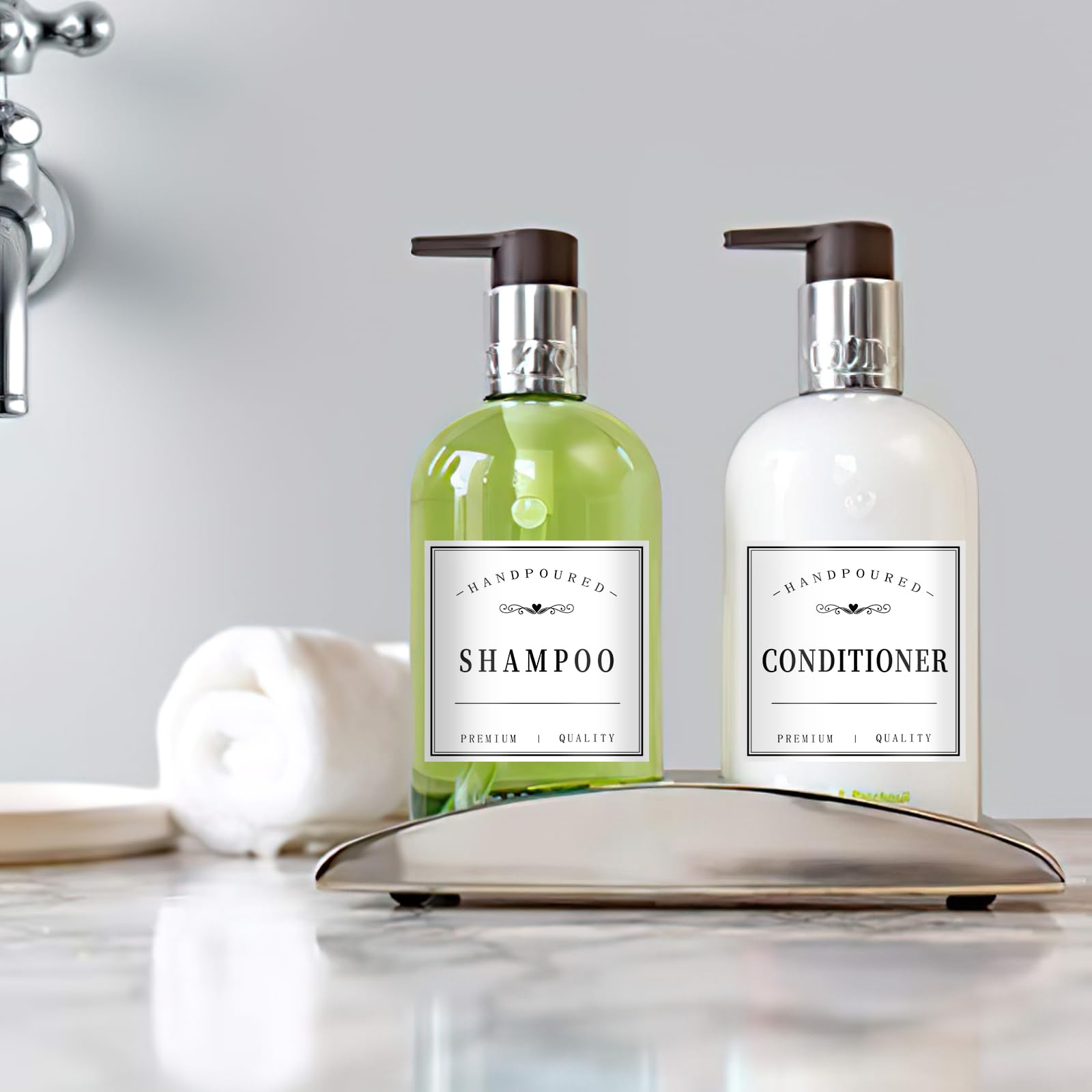 12PCS Minimalist Waterproof Bathroom Labels for Bottles - Shampoo, Conditioner, Body Wash Organizer - Perfect for Home, Gym, Travel & Spa Use