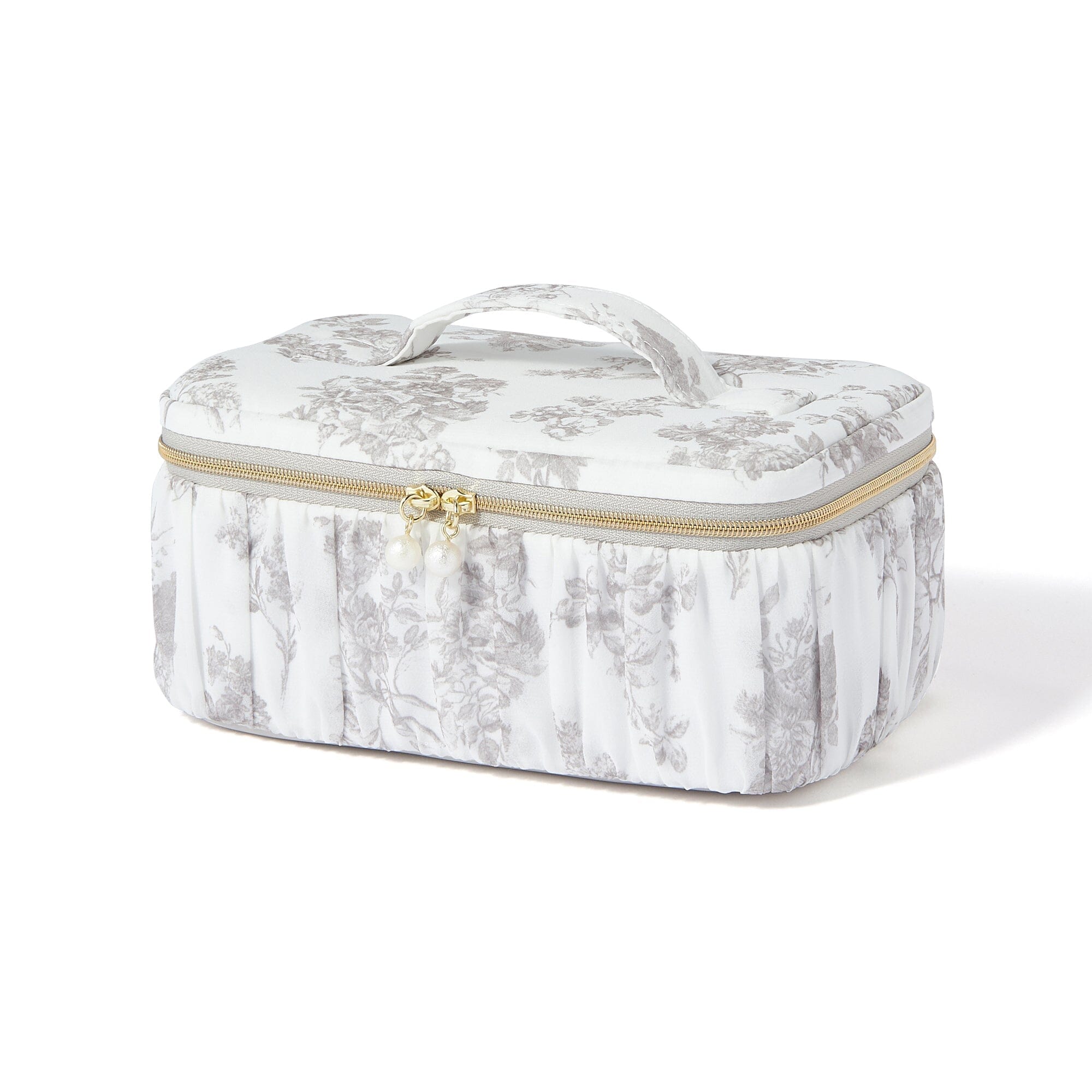Elegant Small Beige Classic Flower Vanity Pouch for Women - Perfect for Makeup, Jewelry & Travel Essentials | Vintage Cosmetic Bag Organizer