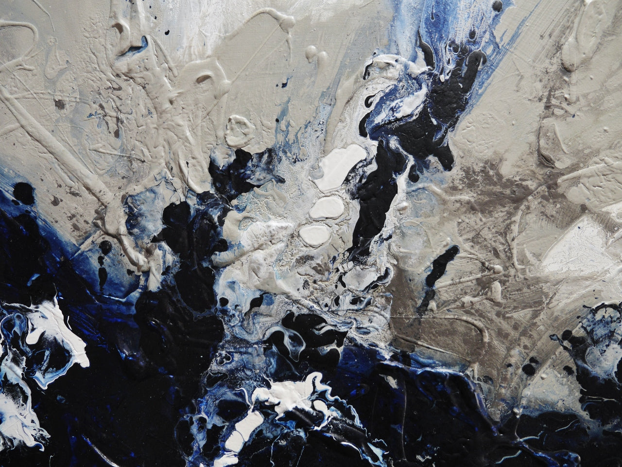 Deep Denim Blue Abstract Textured Canvas Painting 190cm x 100cm - Modern Wall Art for Living Room, Bedroom & Office Decor