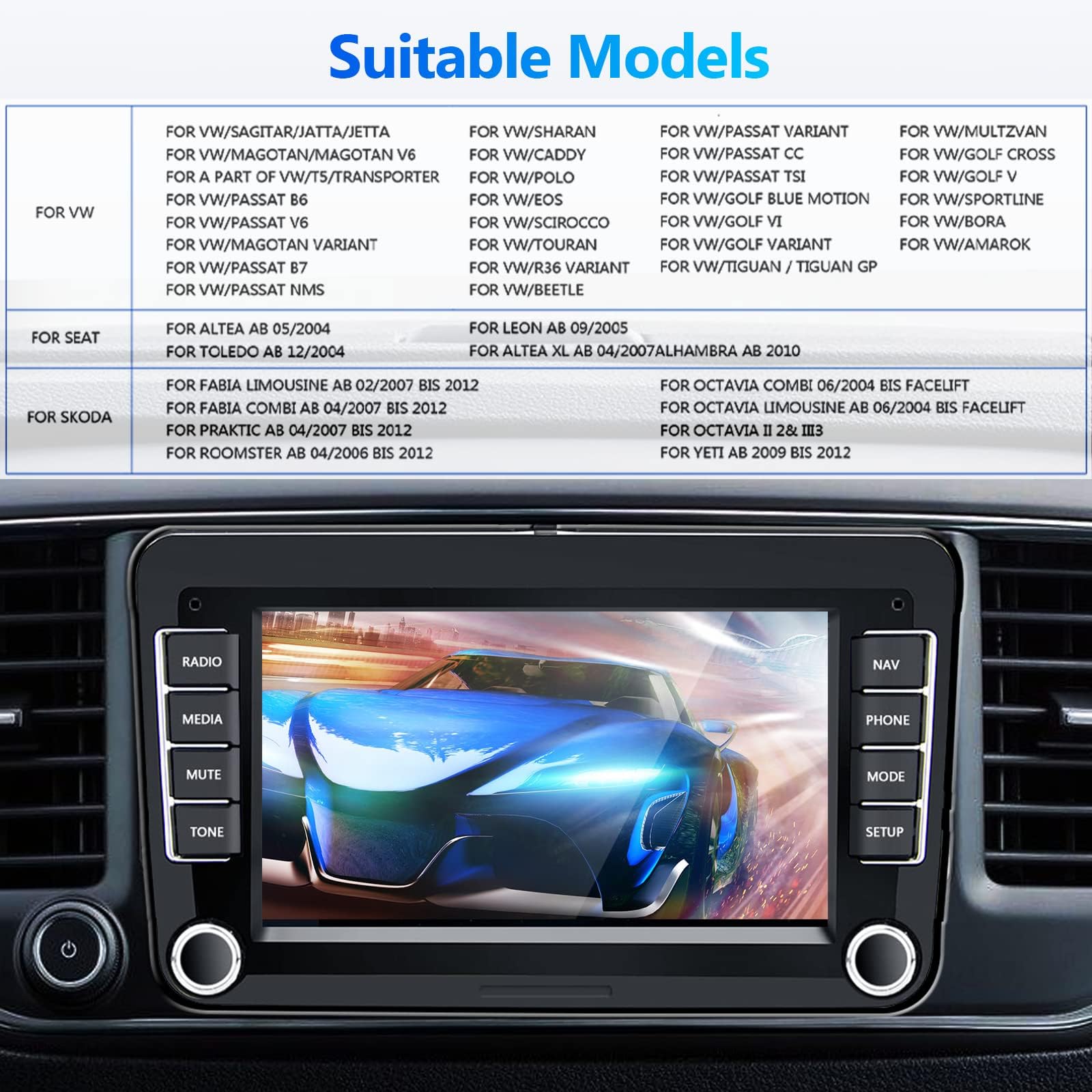 2+64GB Android Car Stereo with Wireless CarPlay/Android Auto - 7 Inch Touchscreen GPS WiFi Bluetooth FM Head Unit for VW Jetta/Passat/Tiguan/CC/Golf/Skoda - Compatible with Backup Camera | Perfect for Road Trips & Daily Commuting