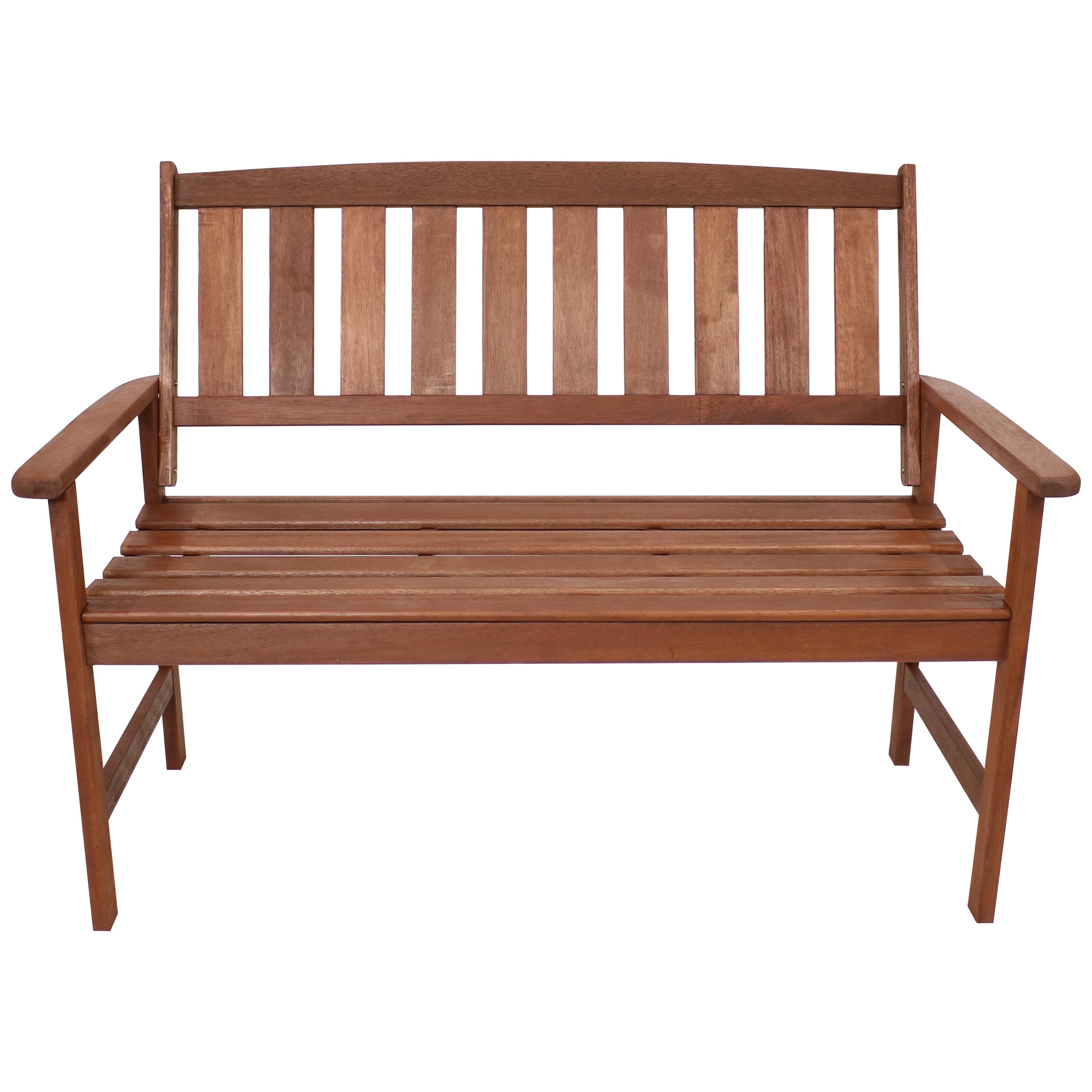 Sunnydaze Meranti Wood 2-Seat Garden Bench with Teak Oil Finish - Outdoor Patio Furniture for Backyard, Deck, or Poolside Relaxation