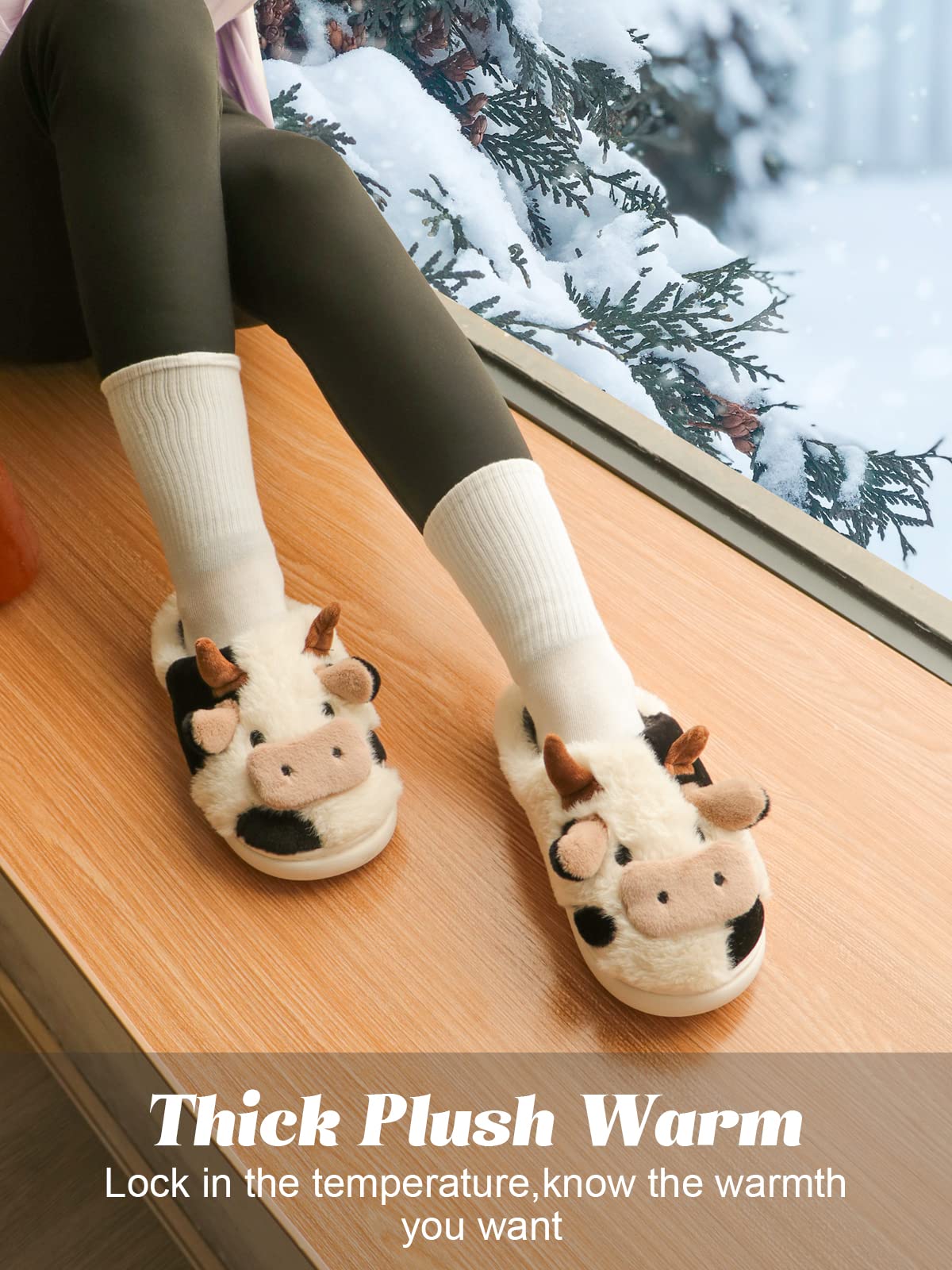 VRPQ Cow Slippers for Women & Men - Cartoon Animal House Slippers, Warm Winter Indoor/Outdoor Slides - Perfect for Home, Lounge, and Gift Giving
