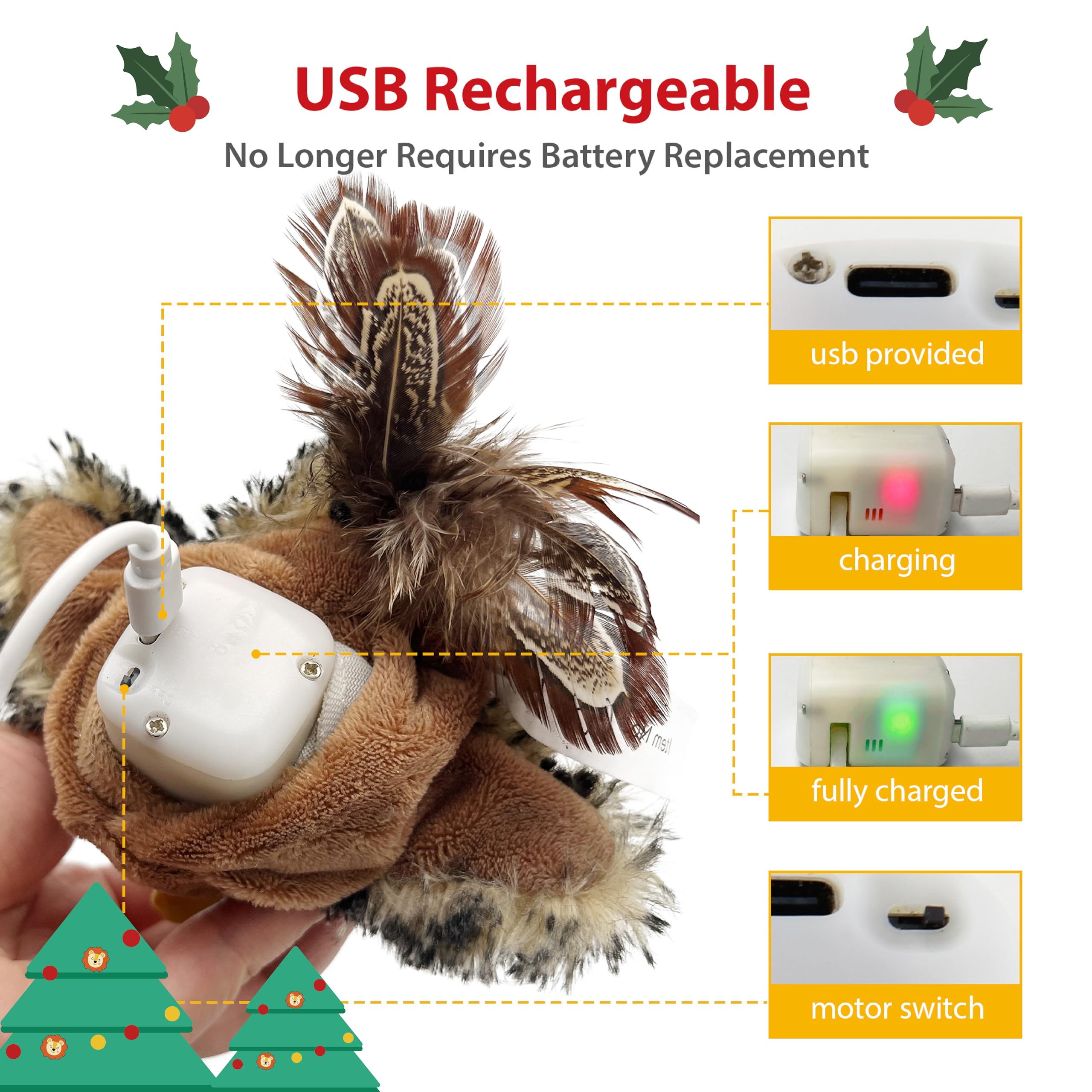Gigwi Rechargeable Motion Activated Cat Toy - Automatic Flapping & Chirping Interactive Cat Toy with Catnip for Indoor Cats | Hanging Beating Wings Cat Toy for Playtime & Exercise