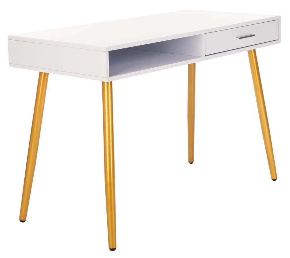 Safavieh Jorja Modern White and Gold 1-Drawer Home Office Desk - Stylish Writing Desk for Small Spaces, Bedroom, or Study Room