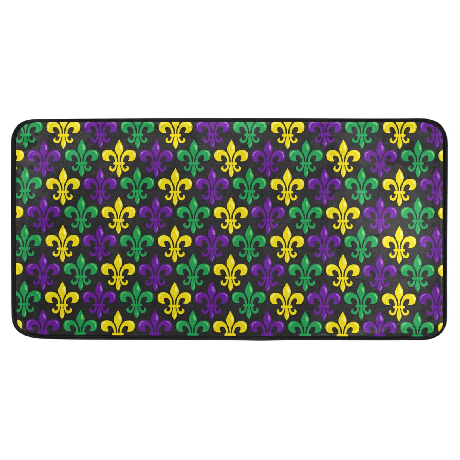 Ollabaky Mardi Gras Fleur de Lis Anti-Fatigue Kitchen Rug - Washable Non-Slip Cushioned Floor Mat for Standing Comfort (39