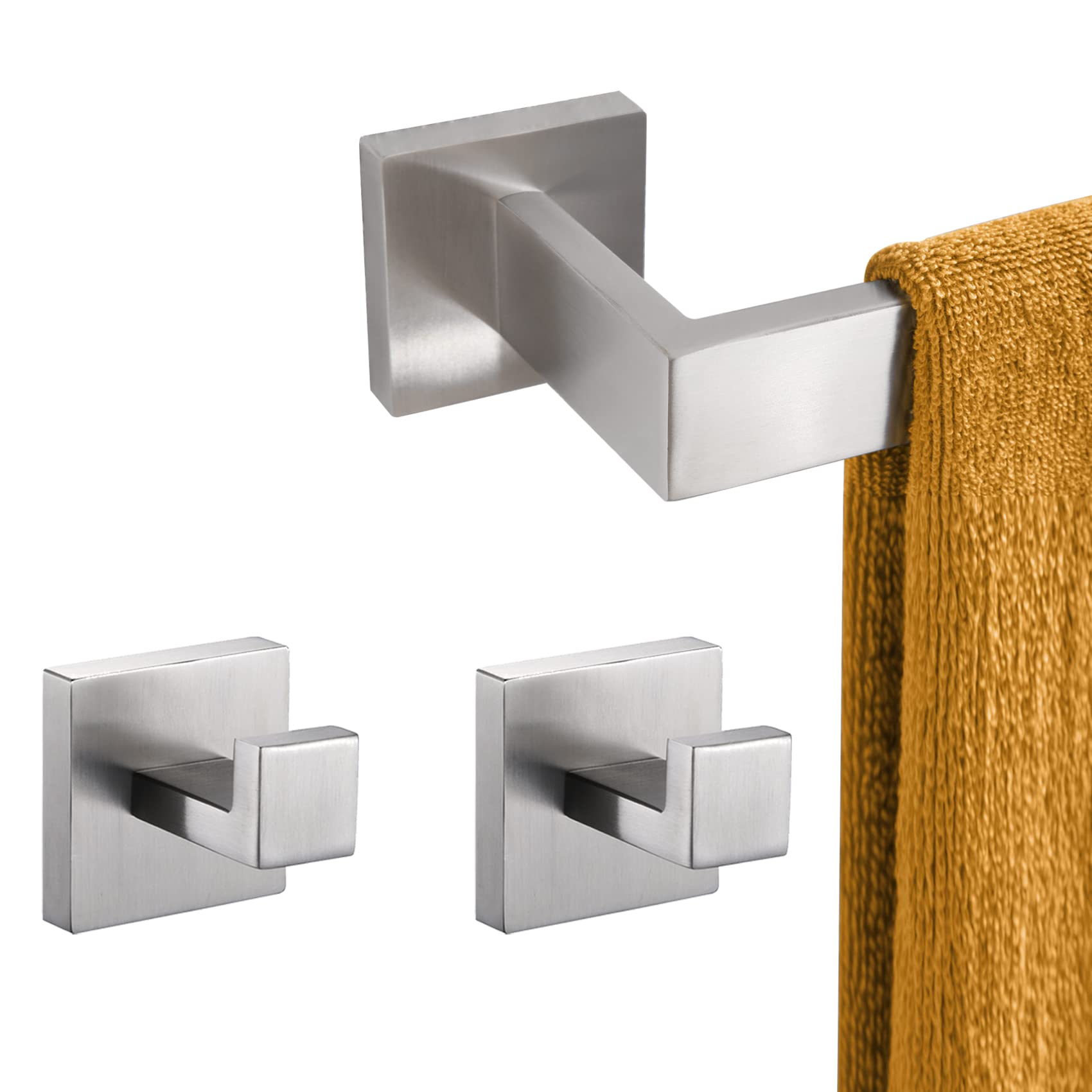 KOKOSIRI 20-Inch Stainless Steel Towel Bar - Brushed Nickel Wall Mounted Bathroom Towel Holder for Bath, Robe & Coat - Durable 304 SUS Square Hook - Perfect for Bathrooms, Laundry Rooms & Spa Areas